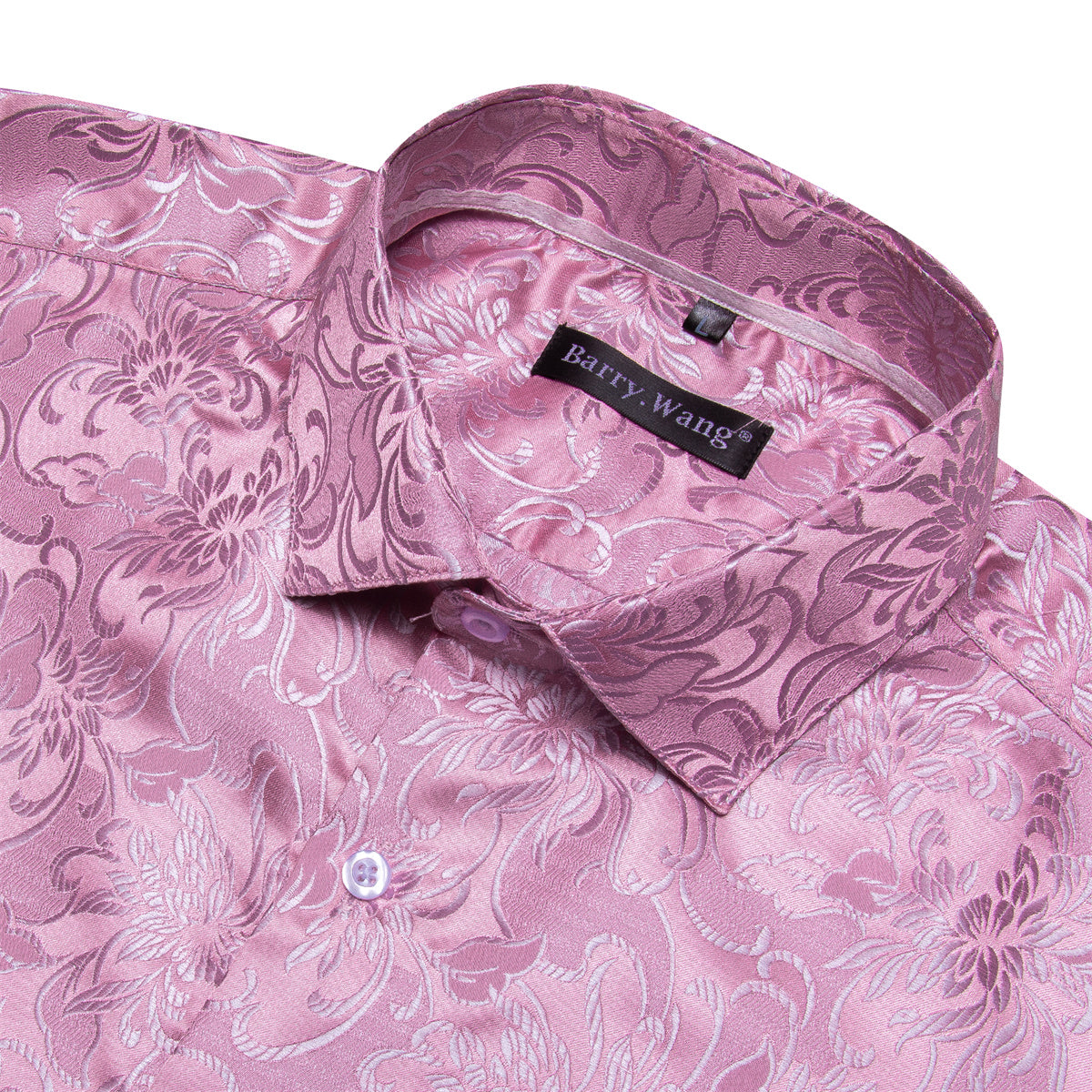 Barry.wang Men's Shirt Pink Paisley Silk Button Down Long Sleeve Shirt