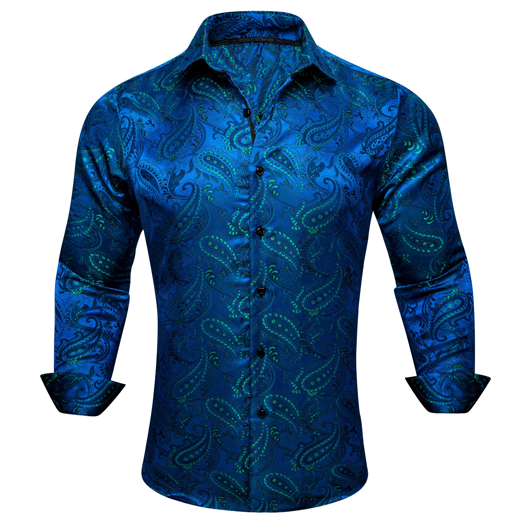 Barry.wang Peacock Blue Green Floral Silk Men's Shirt