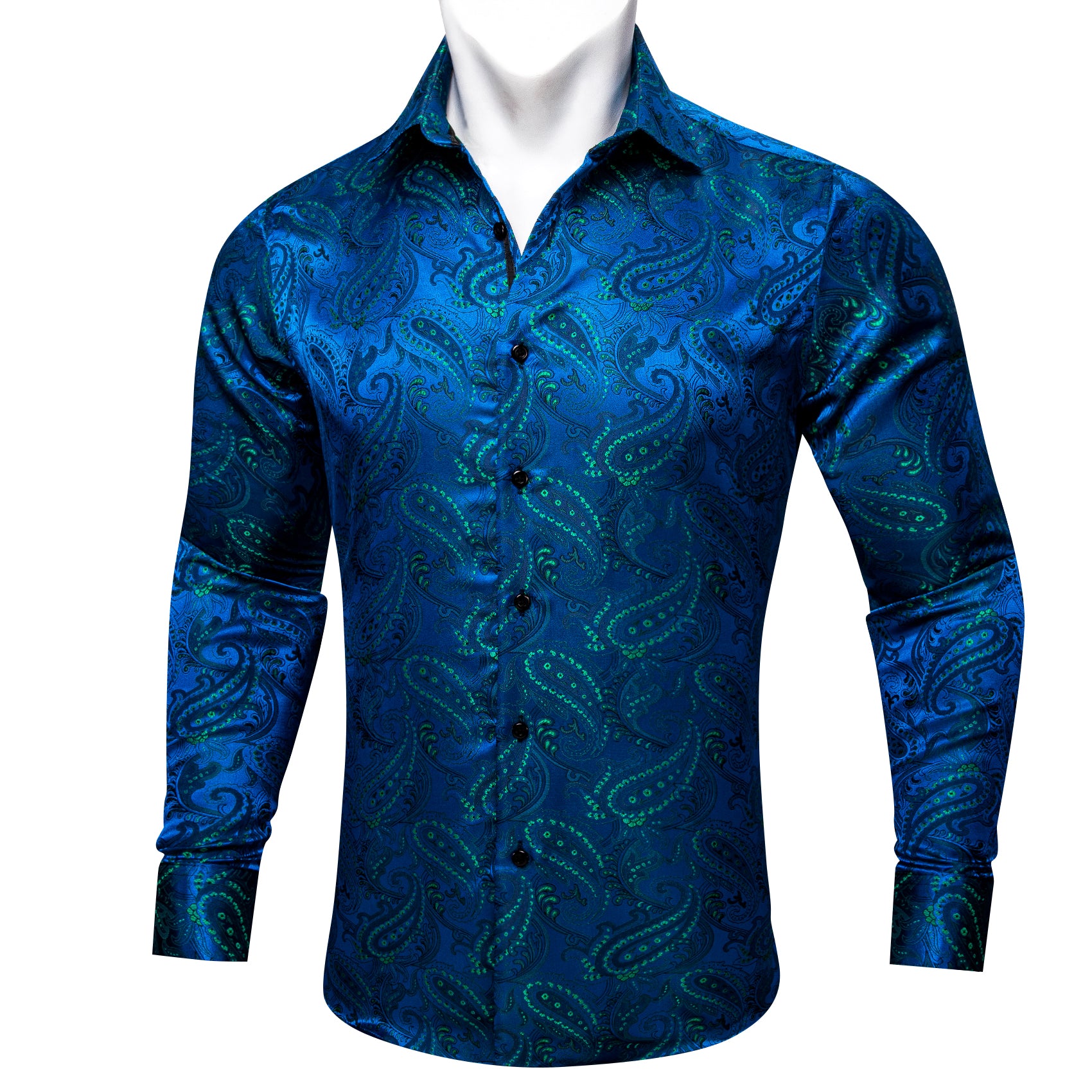Barry.wang Button Down Shirt Peacock Blue Green Floral Silk Men's Shirt