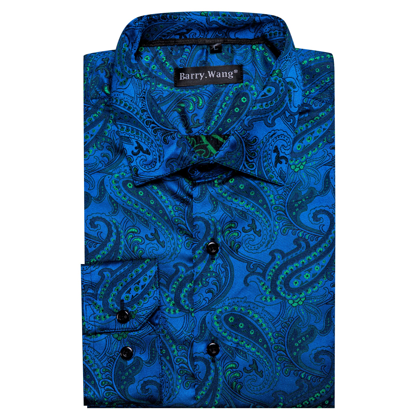 Barry.wang Peacock Blue Green Floral Silk Men's Shirt