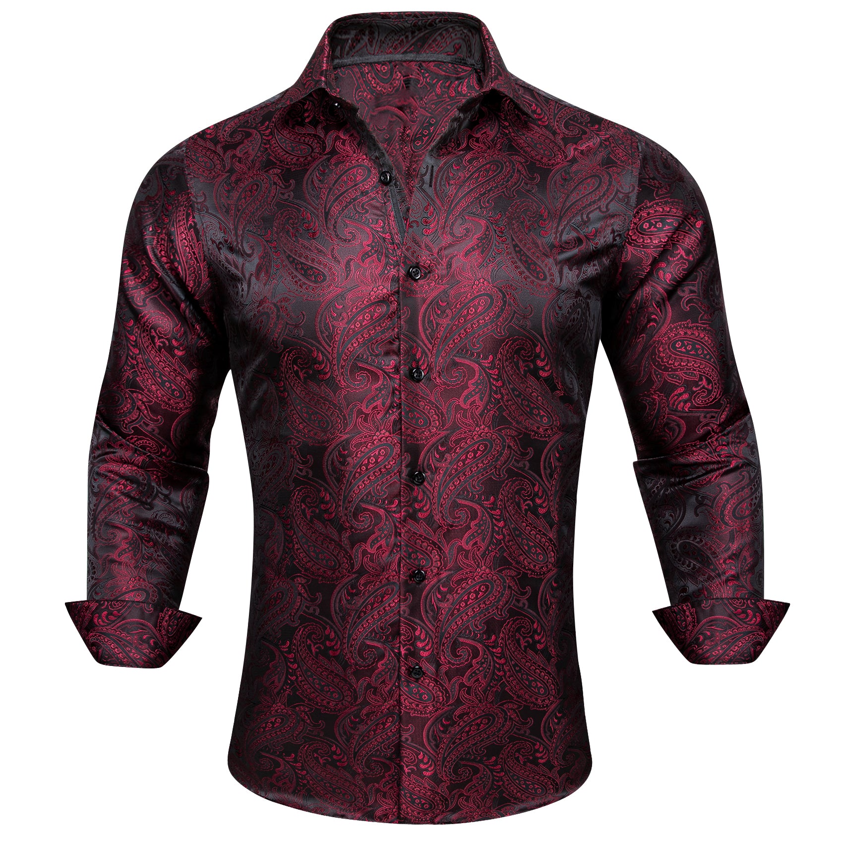 Barry.wang Red Black Paisley Silk Men's Shirt