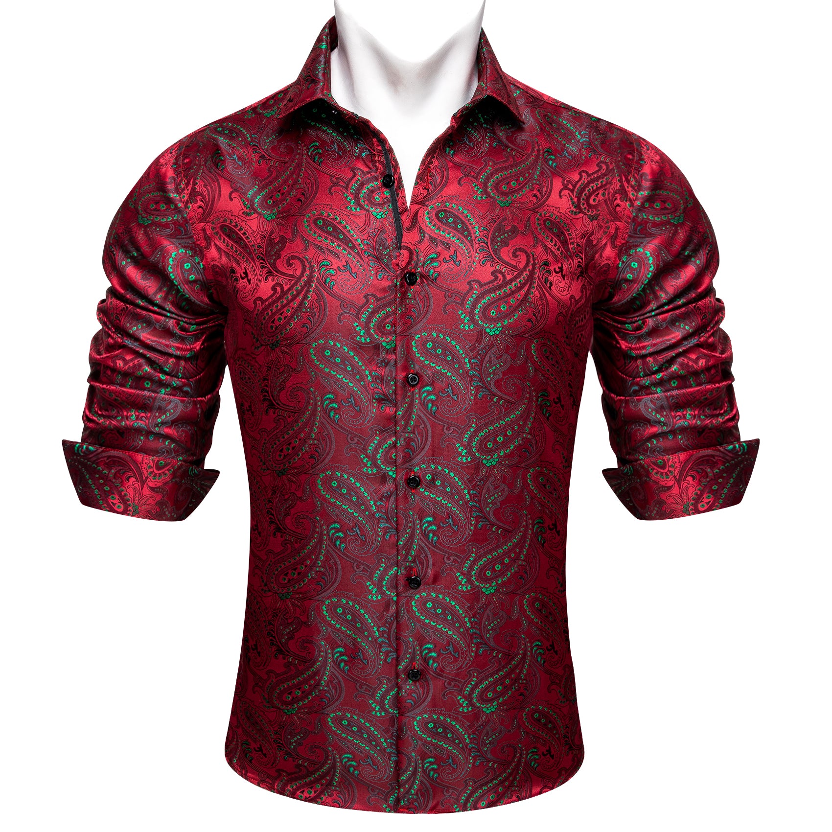 Barry.wang Red Green Floral Silk Men's Shirt