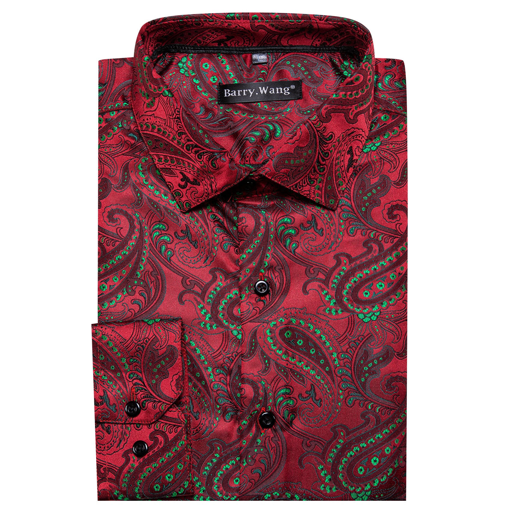 Barry.wang Red Green Floral Silk Men's Shirt