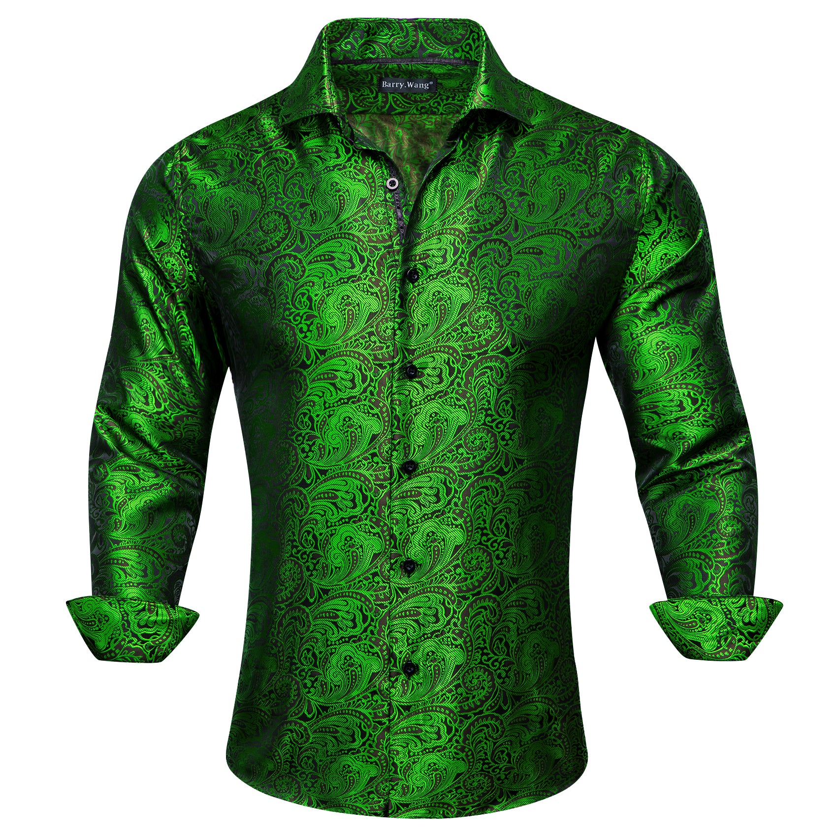 Barry.wang Green Paisley Men's Silk Shirt