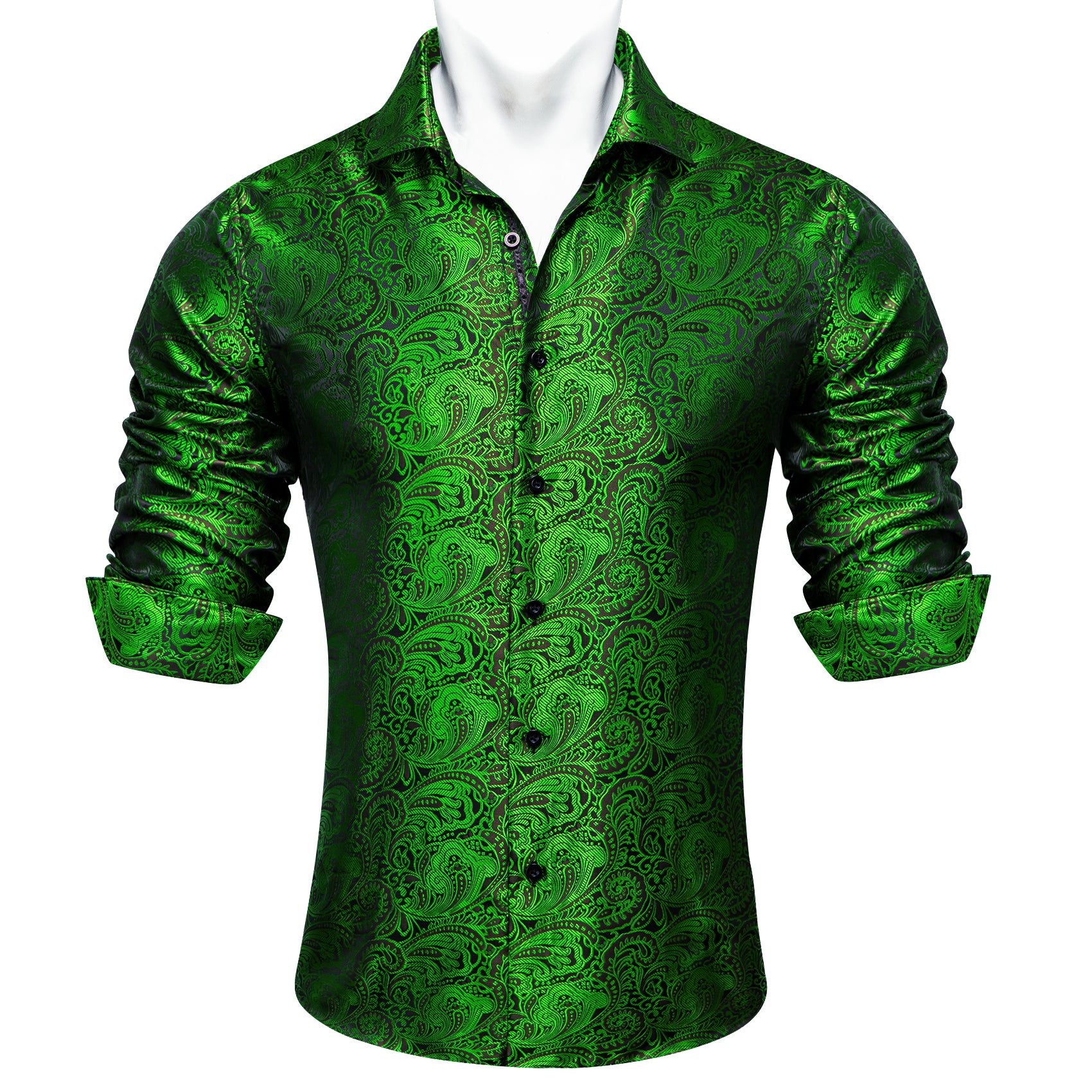 Barry.wang Green Paisley Men's Silk Shirt