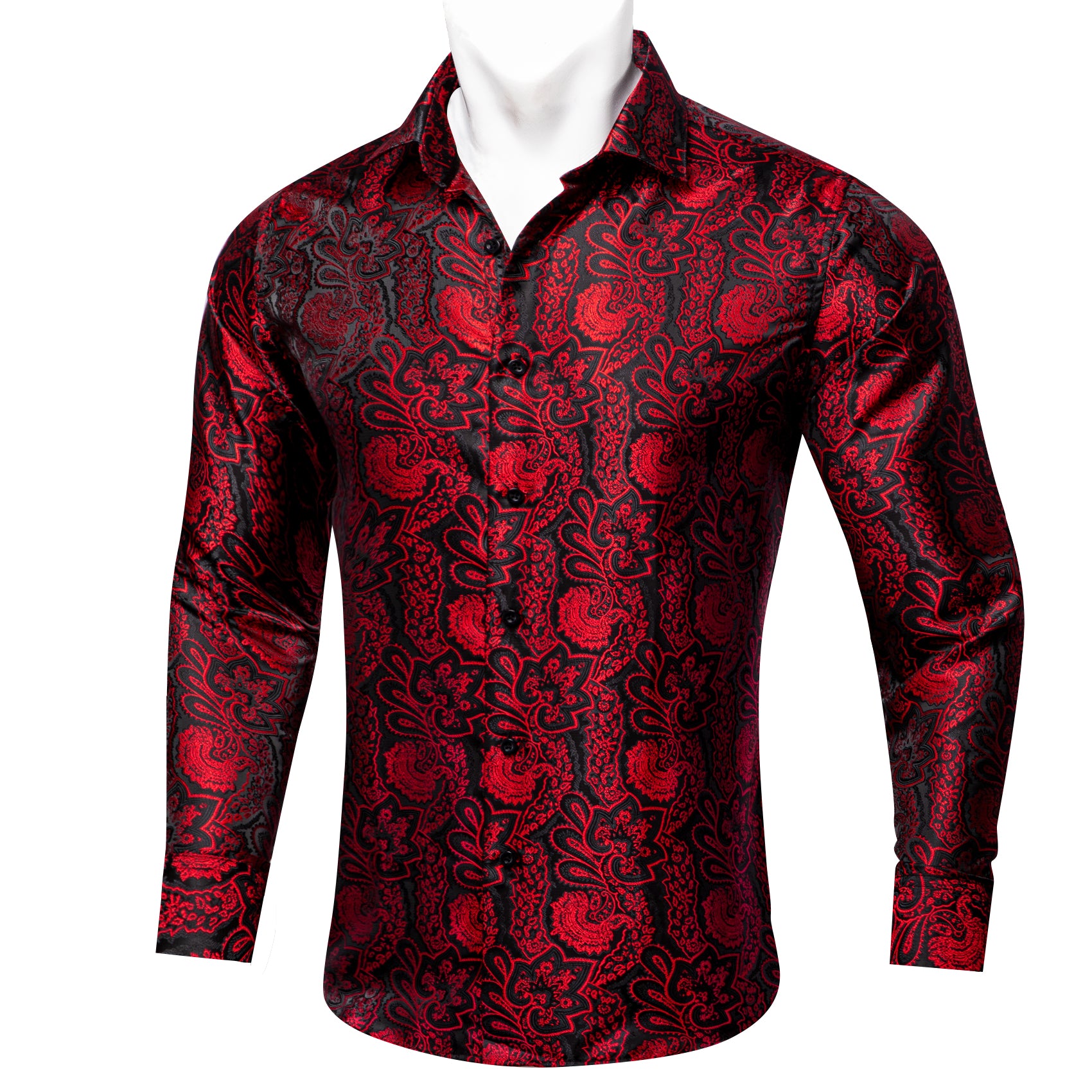 Barry.wang Black Red Paisley Men's Silk Shirt