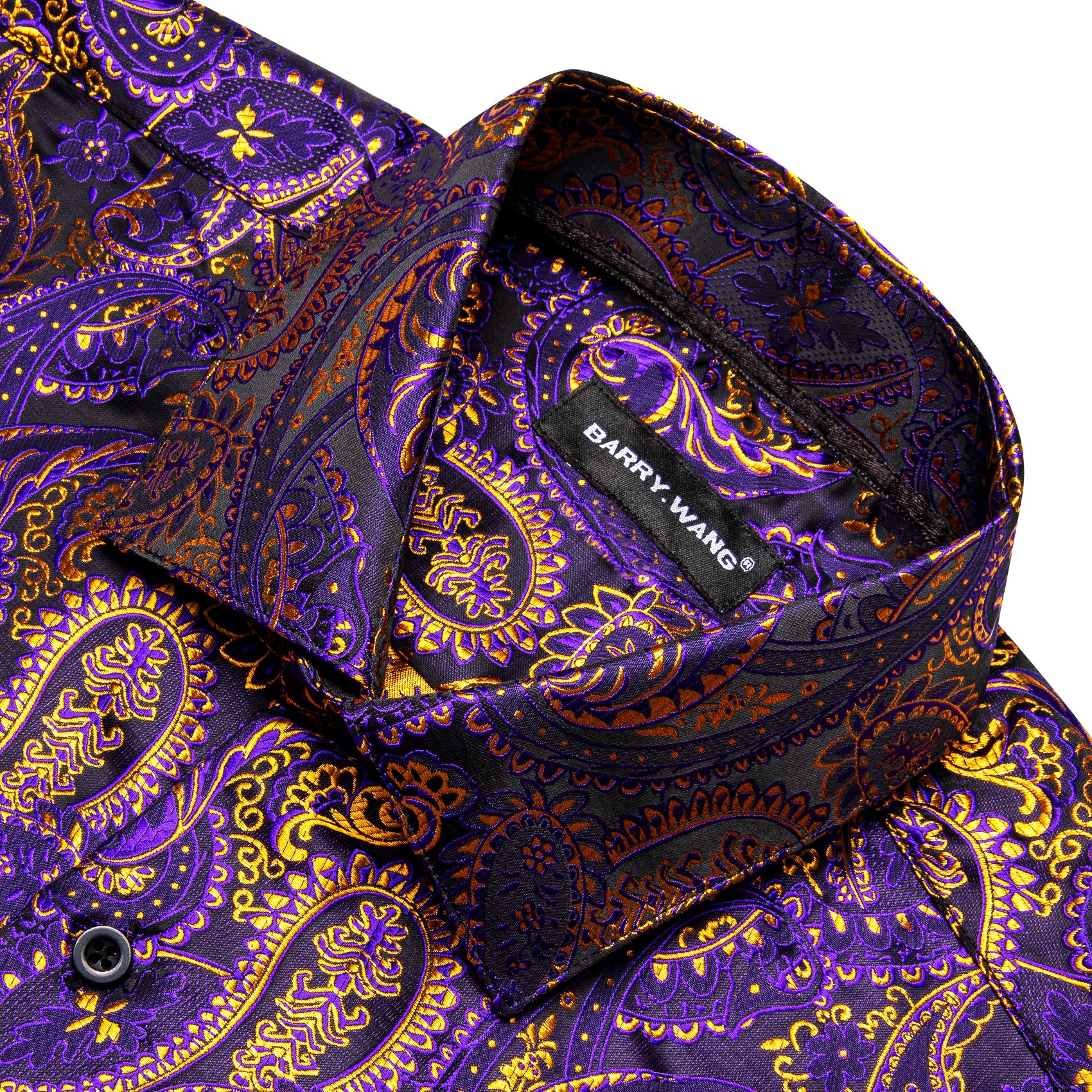 Barry.wang Purple Gold Paisley Men's Silk Shirt