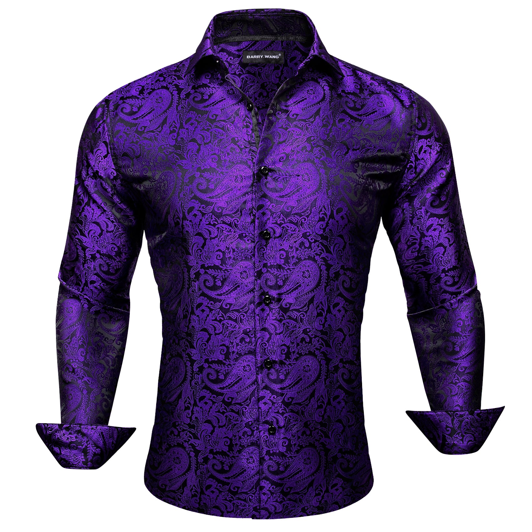 Barry.wang Purple Paisley Silk Men's Shirt