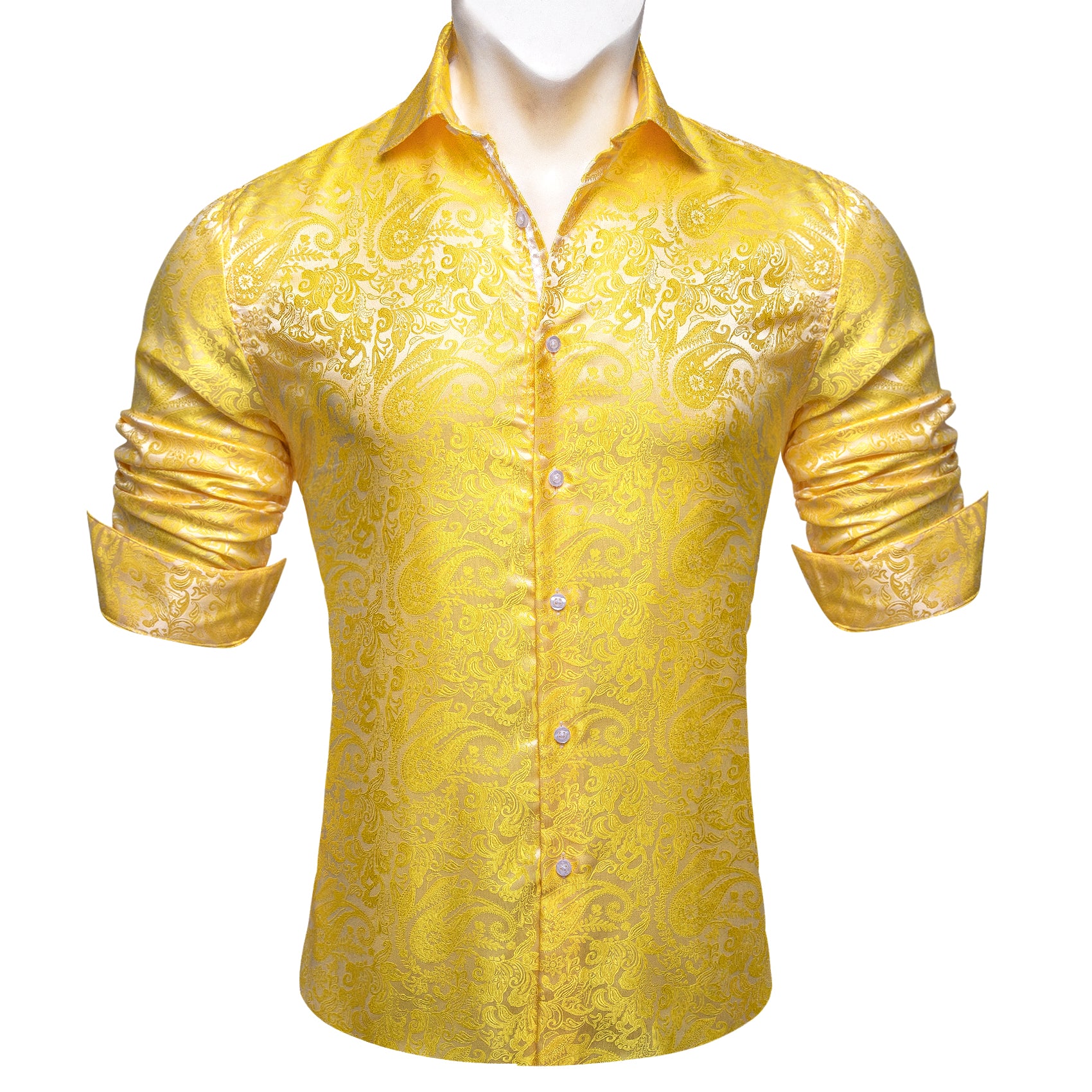 Barry.wang Yellow Paisley Silk Men's Shirt