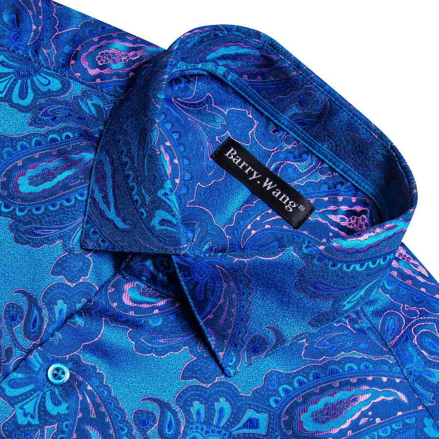 retro paisley shirts Ocean blue windsor collar  dress shirt 