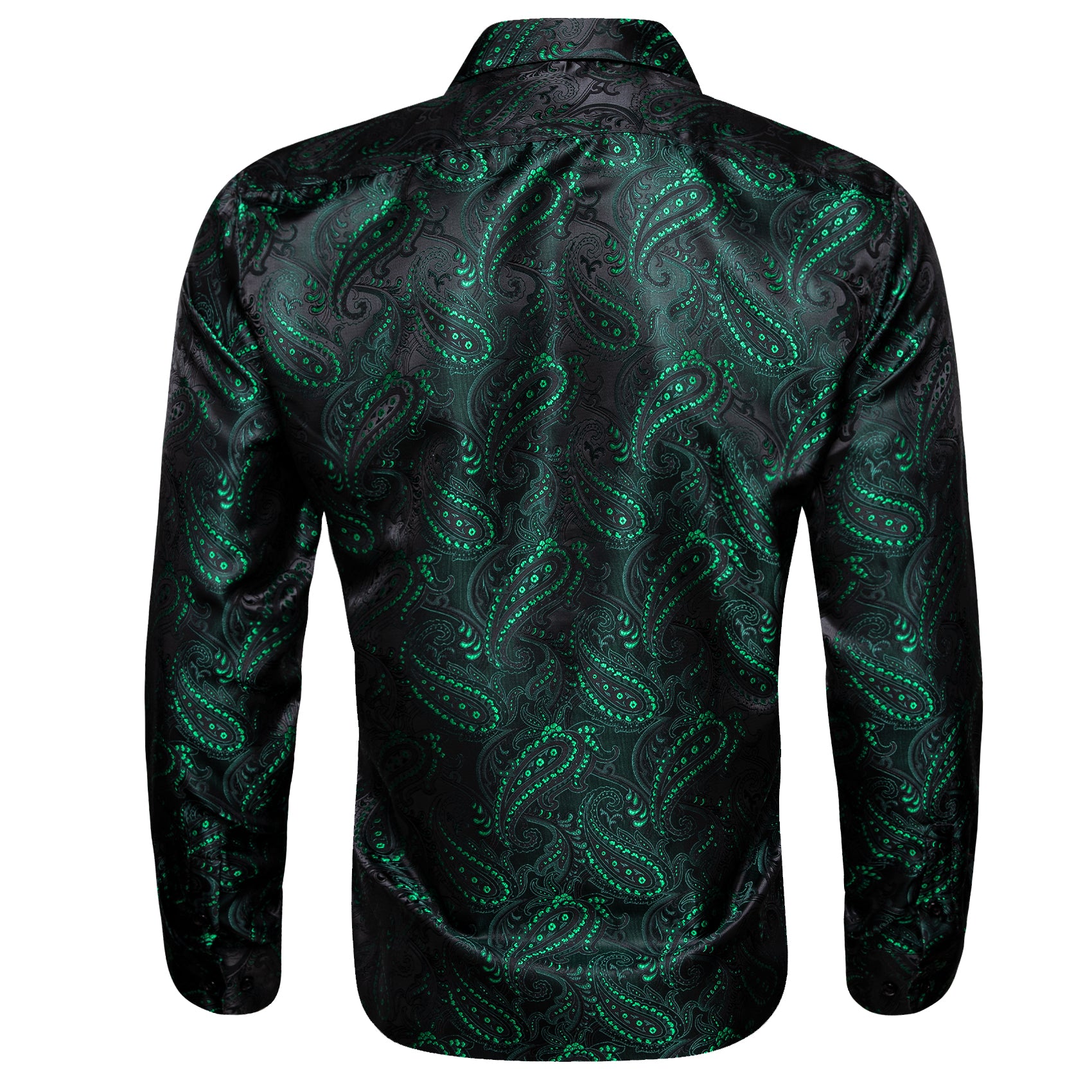 Barry.wang Fashion Green Black Paisley Silk Men's Shirt
