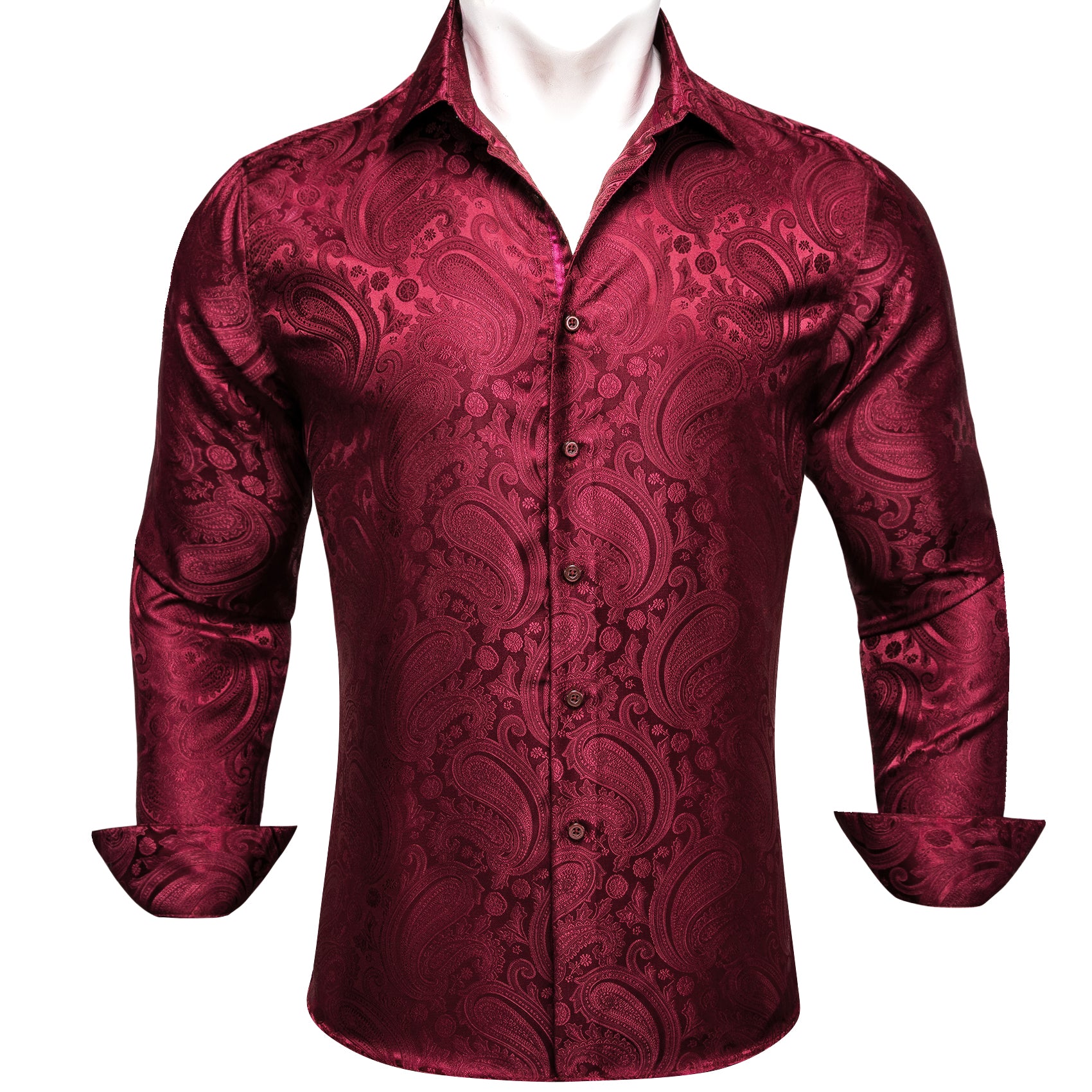 Barry.wang Dark Red Paisley Silk Men's Shirt