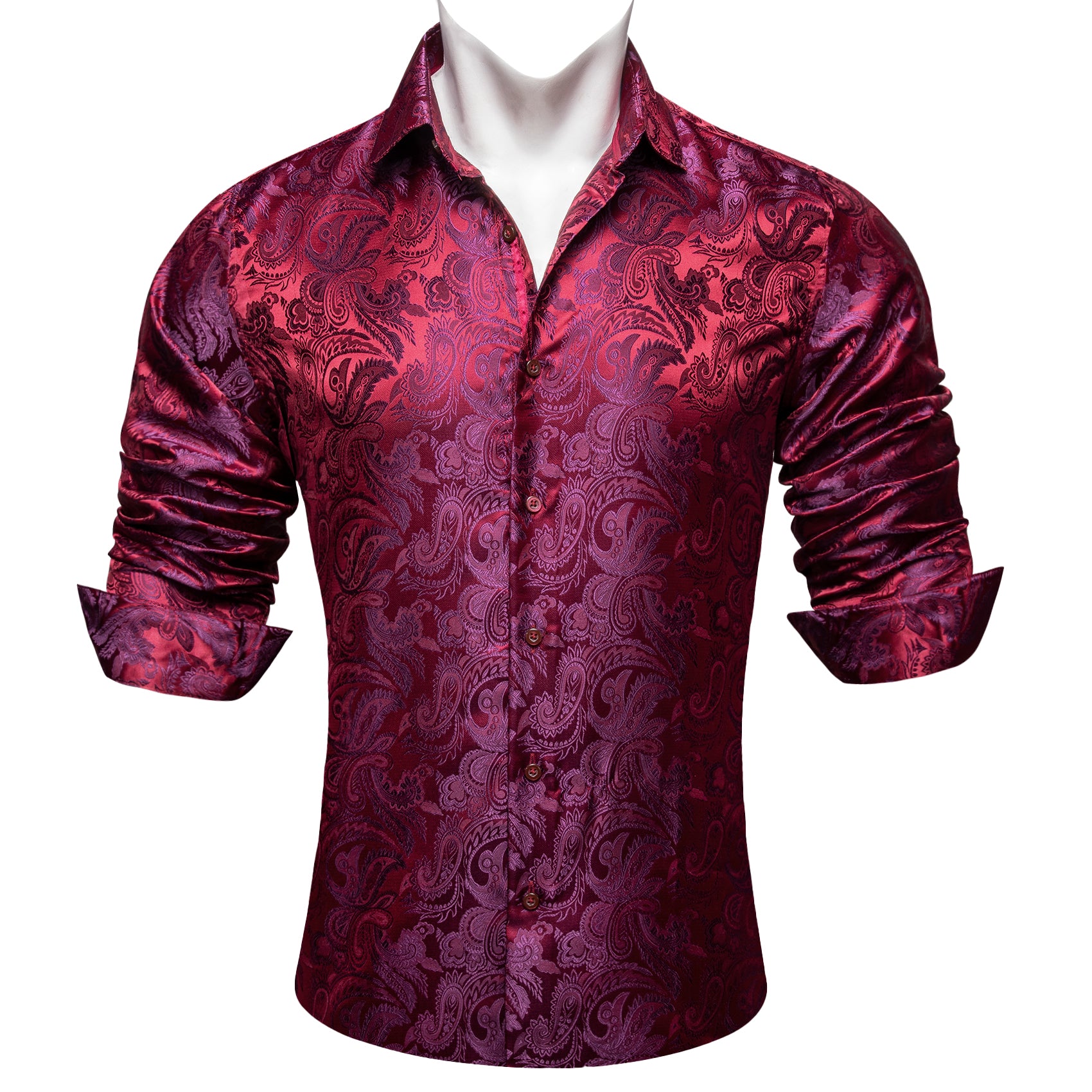 Barry.wang Red Purple Paisley Silk Men's Shirt