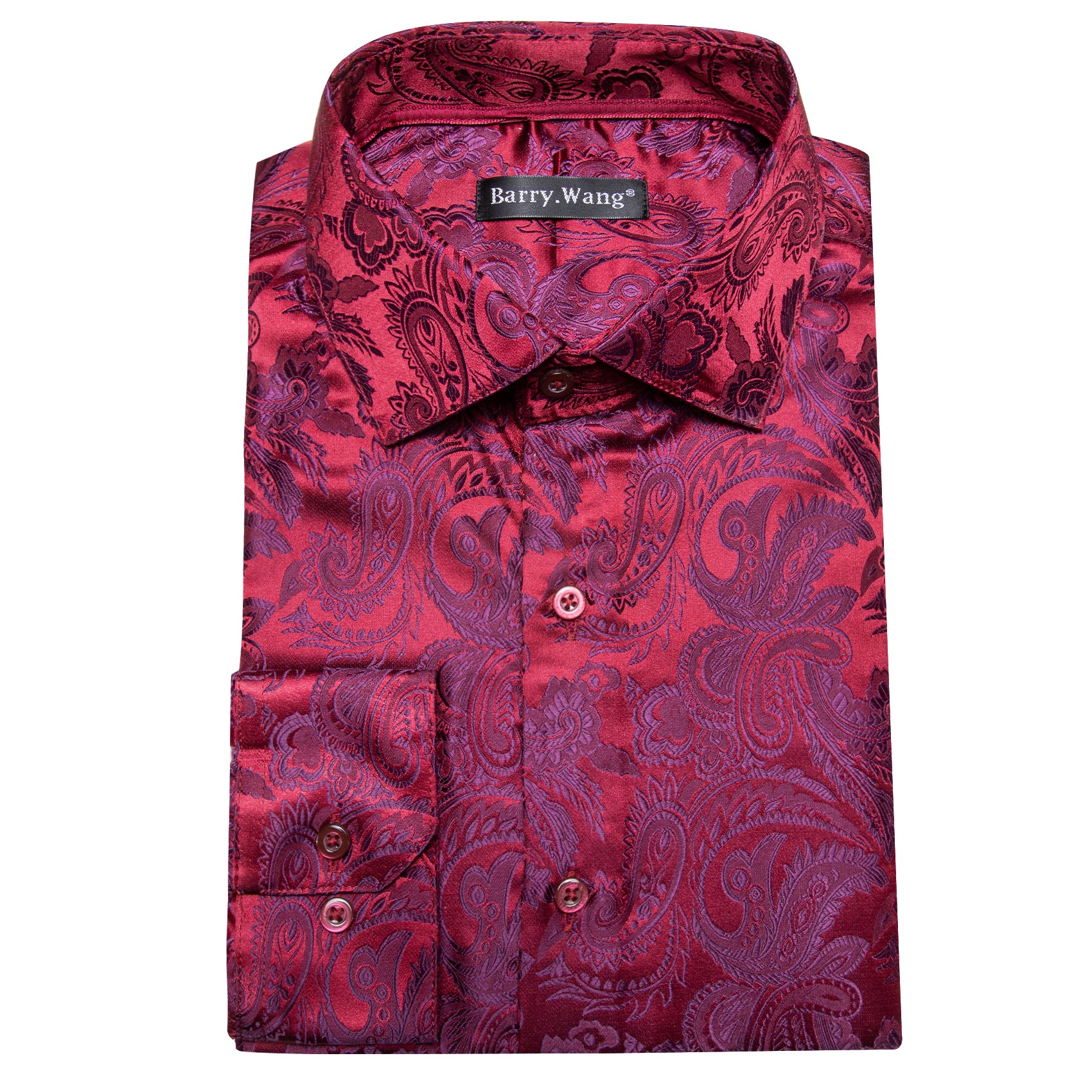 Barry.wang Red Purple Paisley Silk Men's Shirt