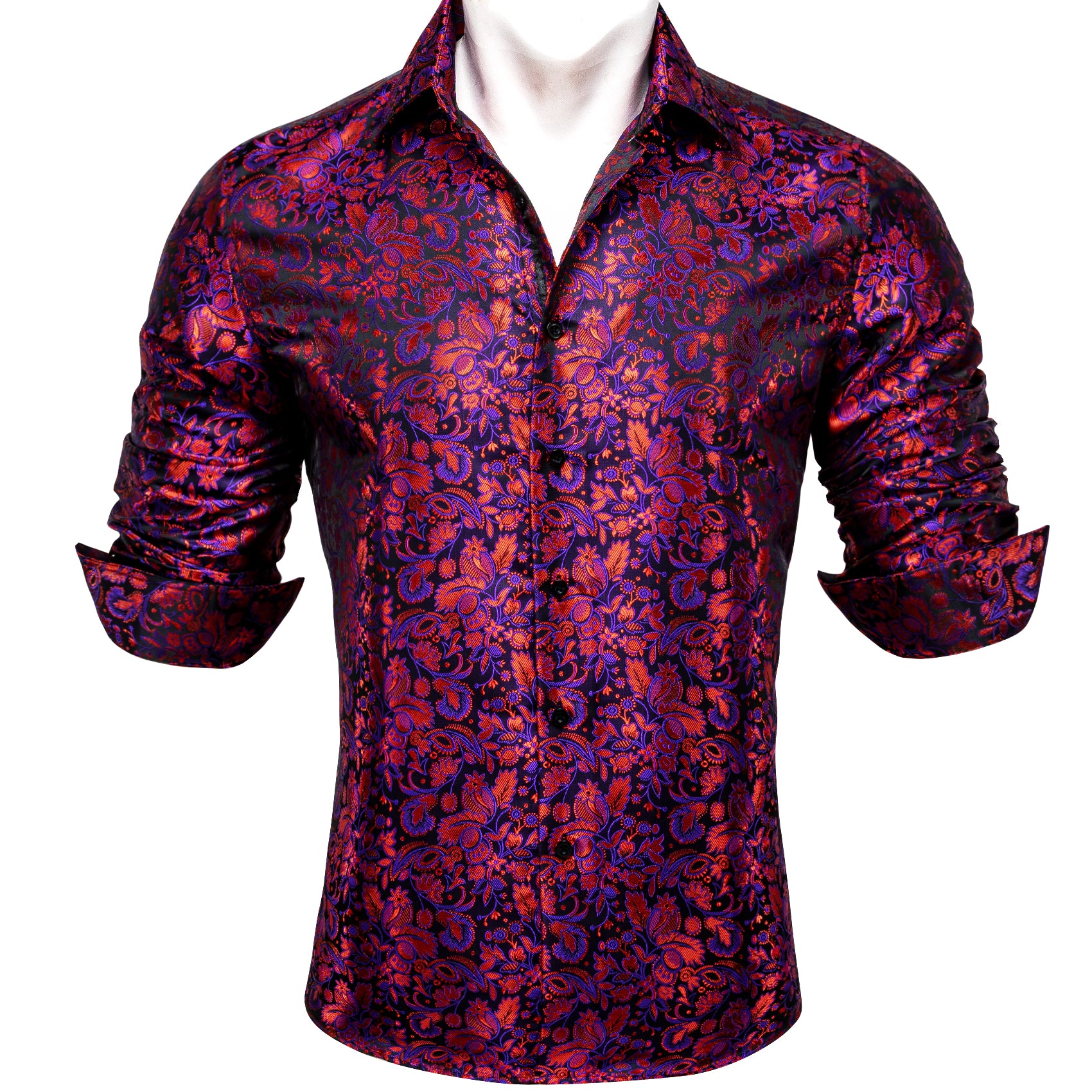 Barry.wang Iris Purple Blue Paisley Silk Men's Shirt