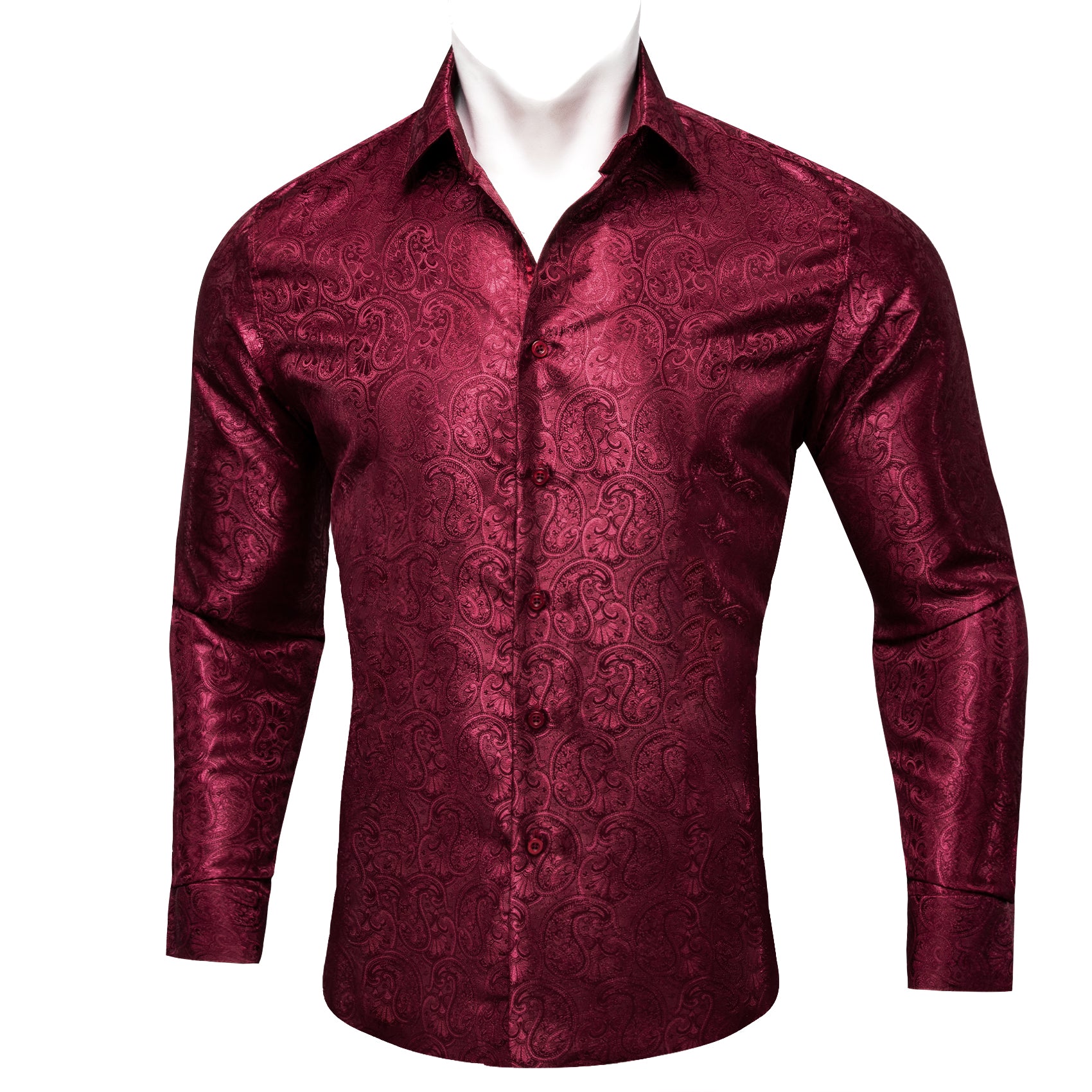 Barry.wang Dark Red Paisley Silk Men's Shirt