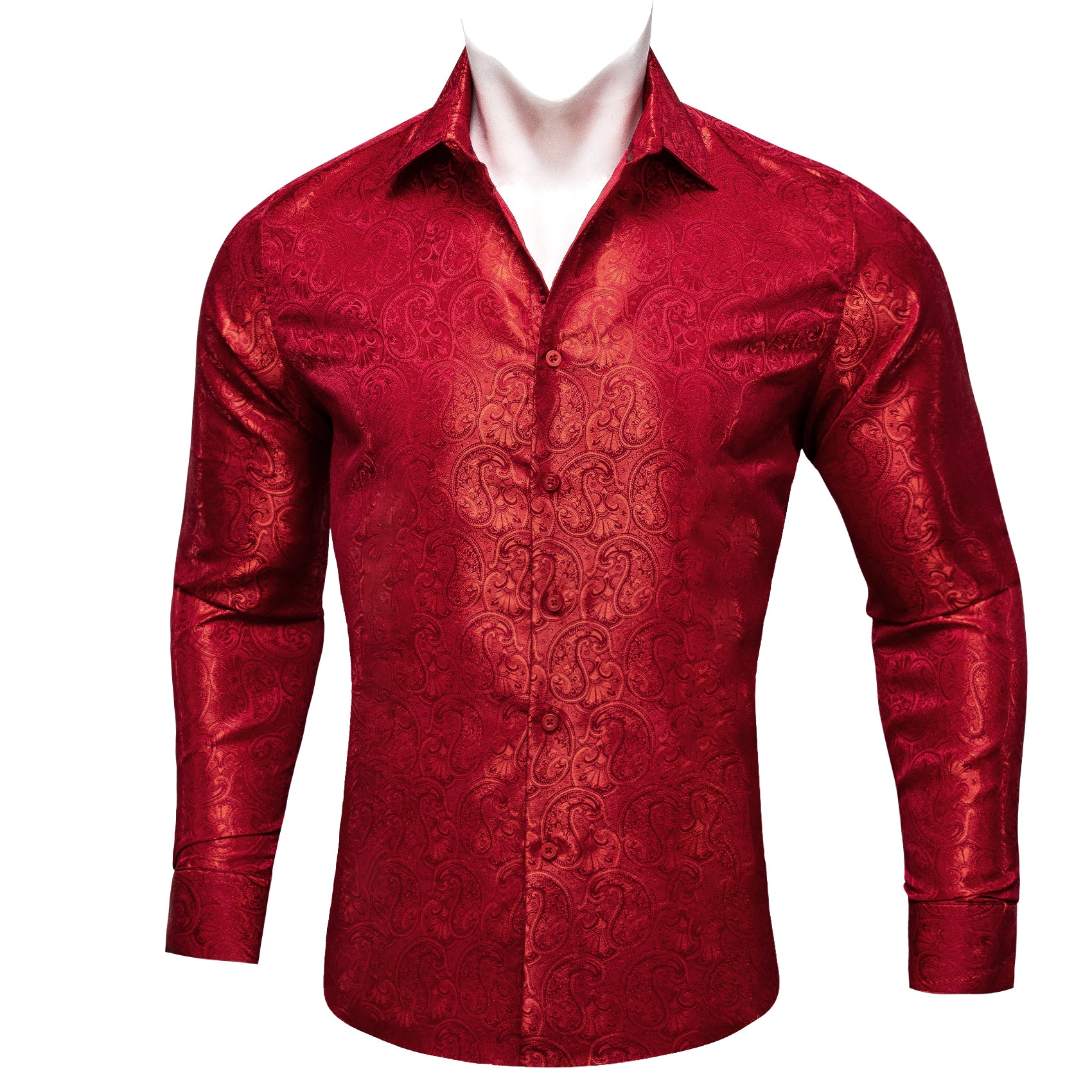 Barry.wang Strong Red Paisley Silk Men's Shirt