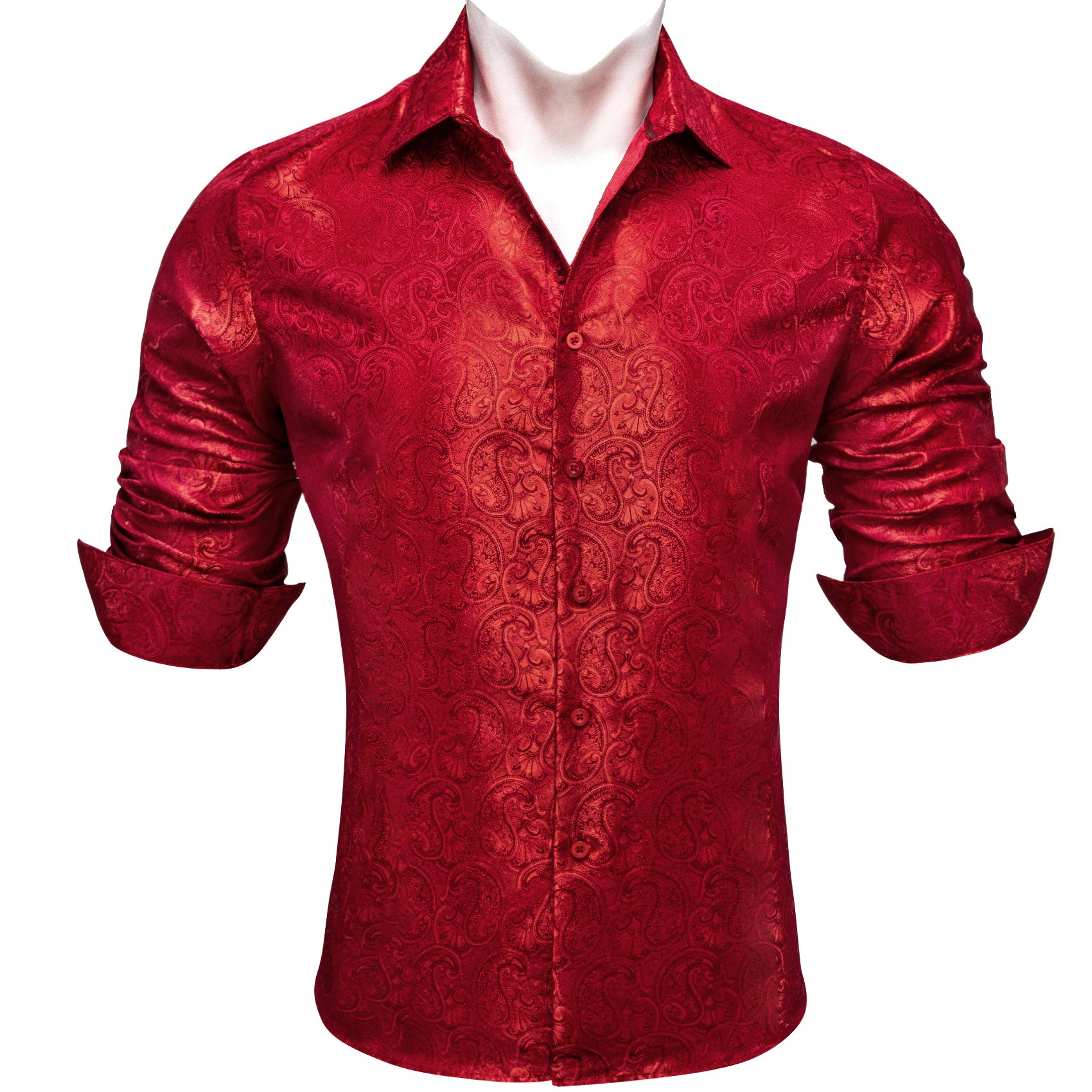 Barry.wang Strong Red Paisley Silk Men's Shirt