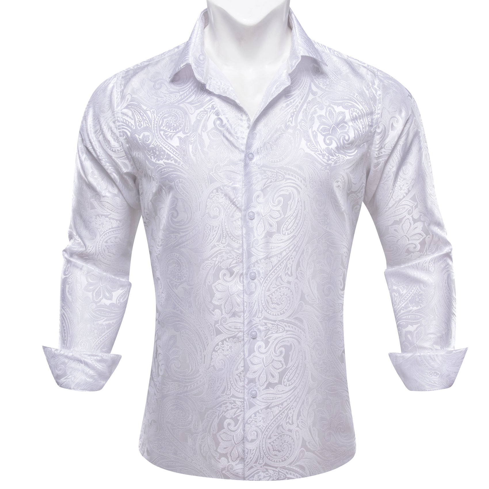 Barry.wang Classy White Paisley Silk Men's Shirt