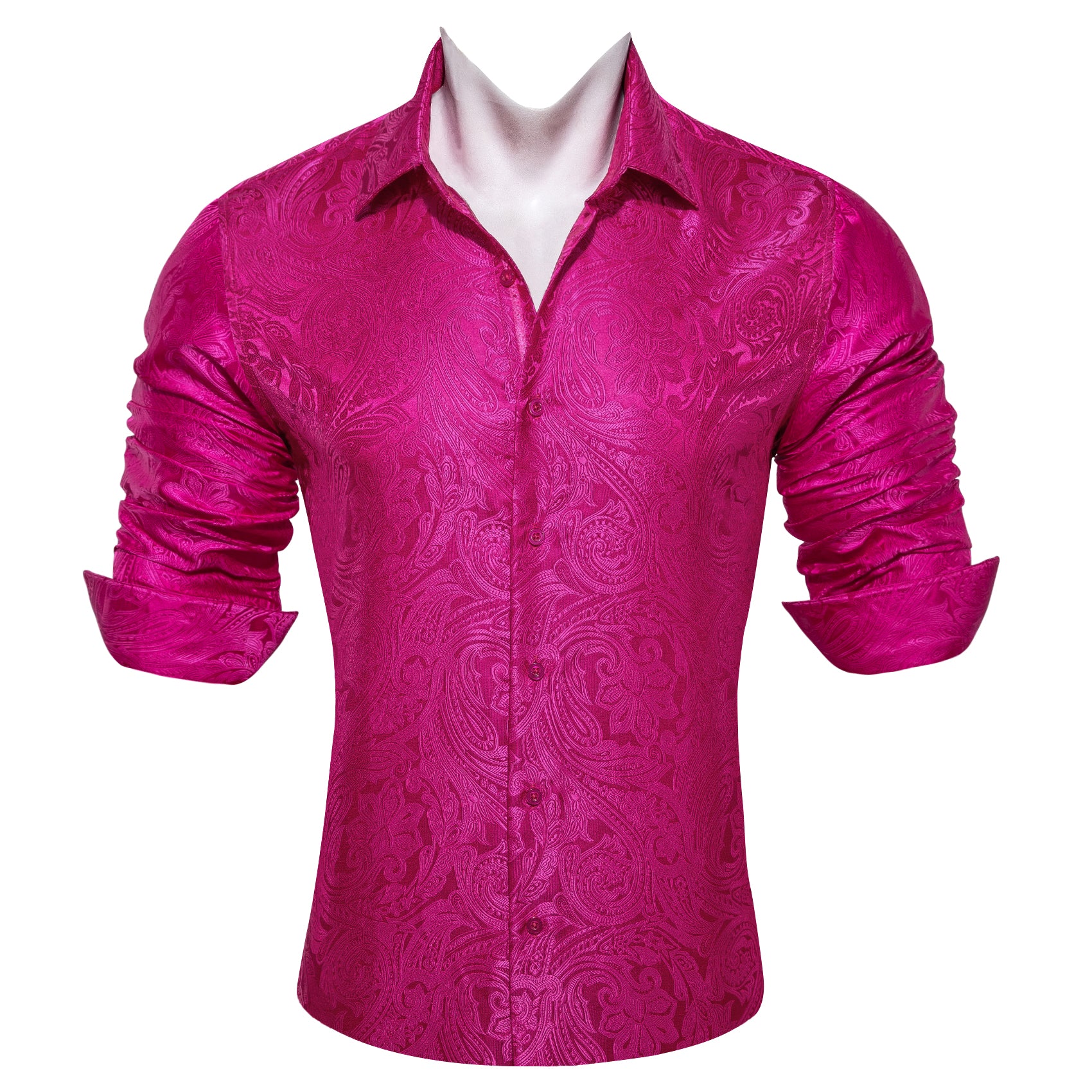 Barry. Wang Mens Fuchsia Pink Western Shirts Paisley Long Sleeve Button Down Dress Shirt, L