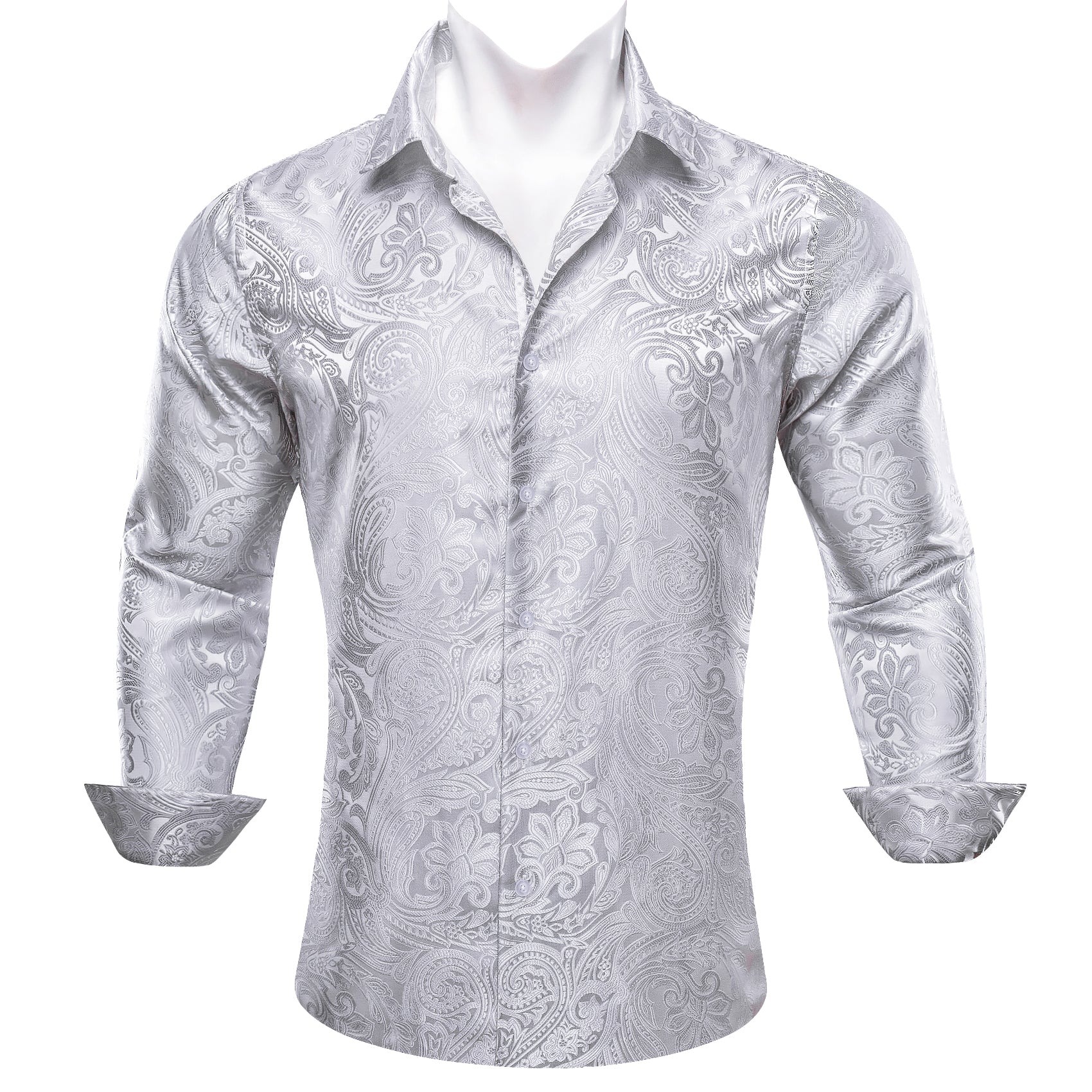 Barry.wang Button Down Shirt Grey Silver Paisley Men's Silk Shirt