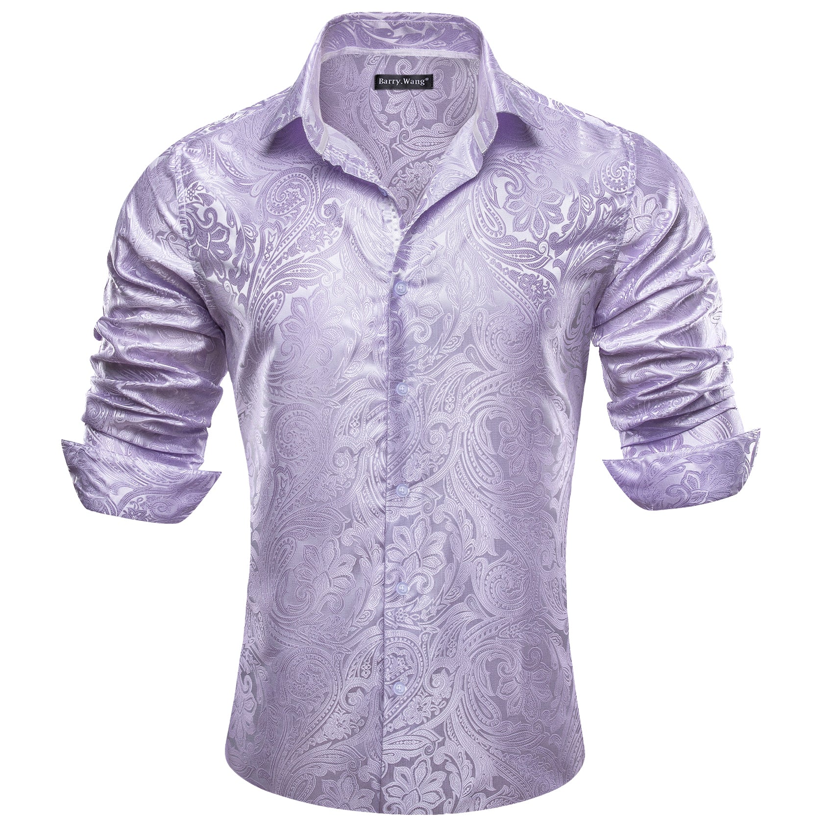 Barry.wang Button Down Shirt Men's Light Purple Paisley Silk Shirt