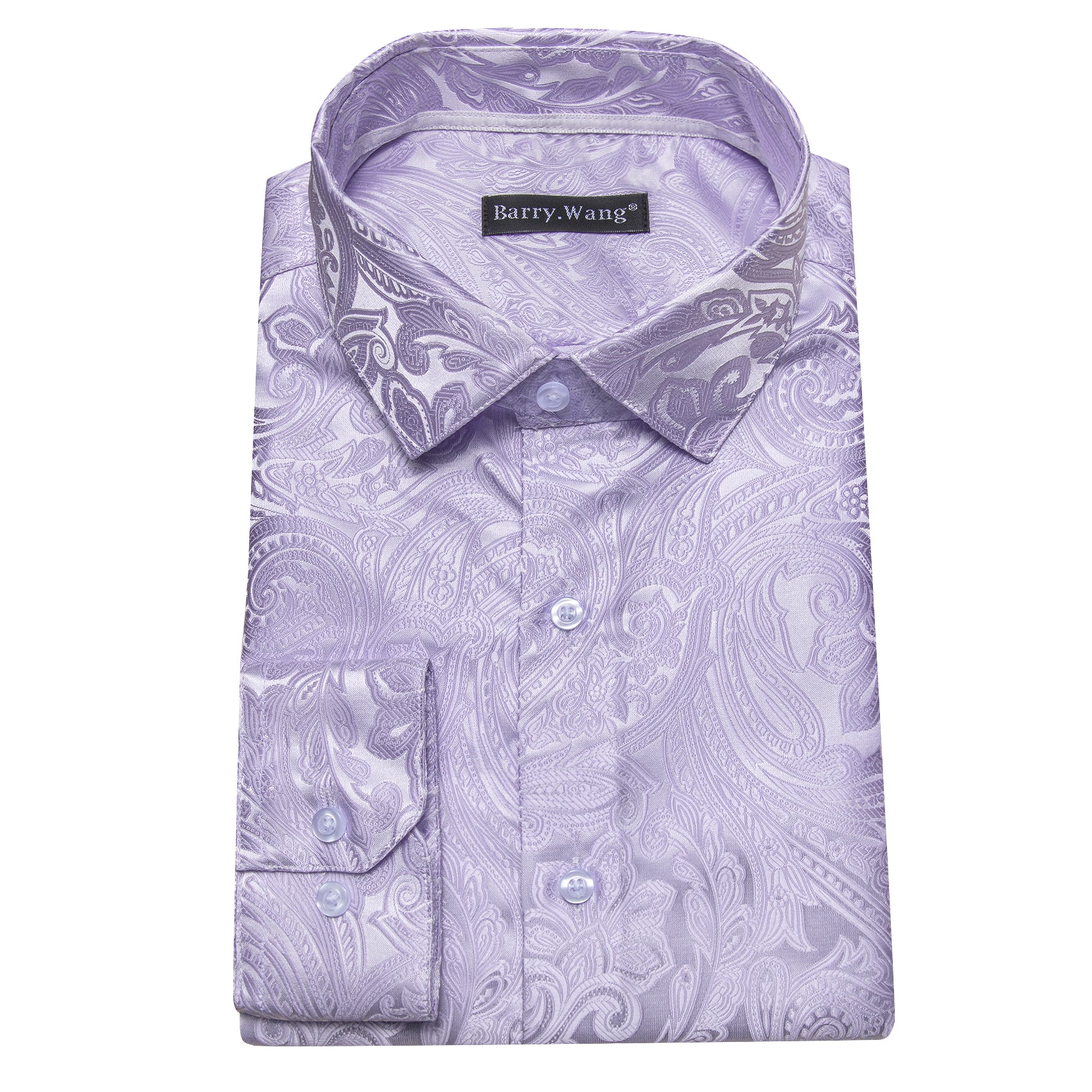Barry.wang Button Down Shirt Men's Light Purple Paisley Silk Shirt