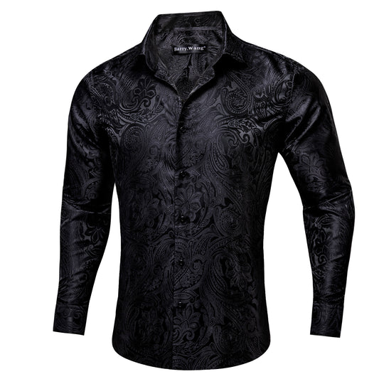 Barry. Wang Mens Western Shirt Casual Black Paisley Jacquard Long Sleeve Button Down Shirt