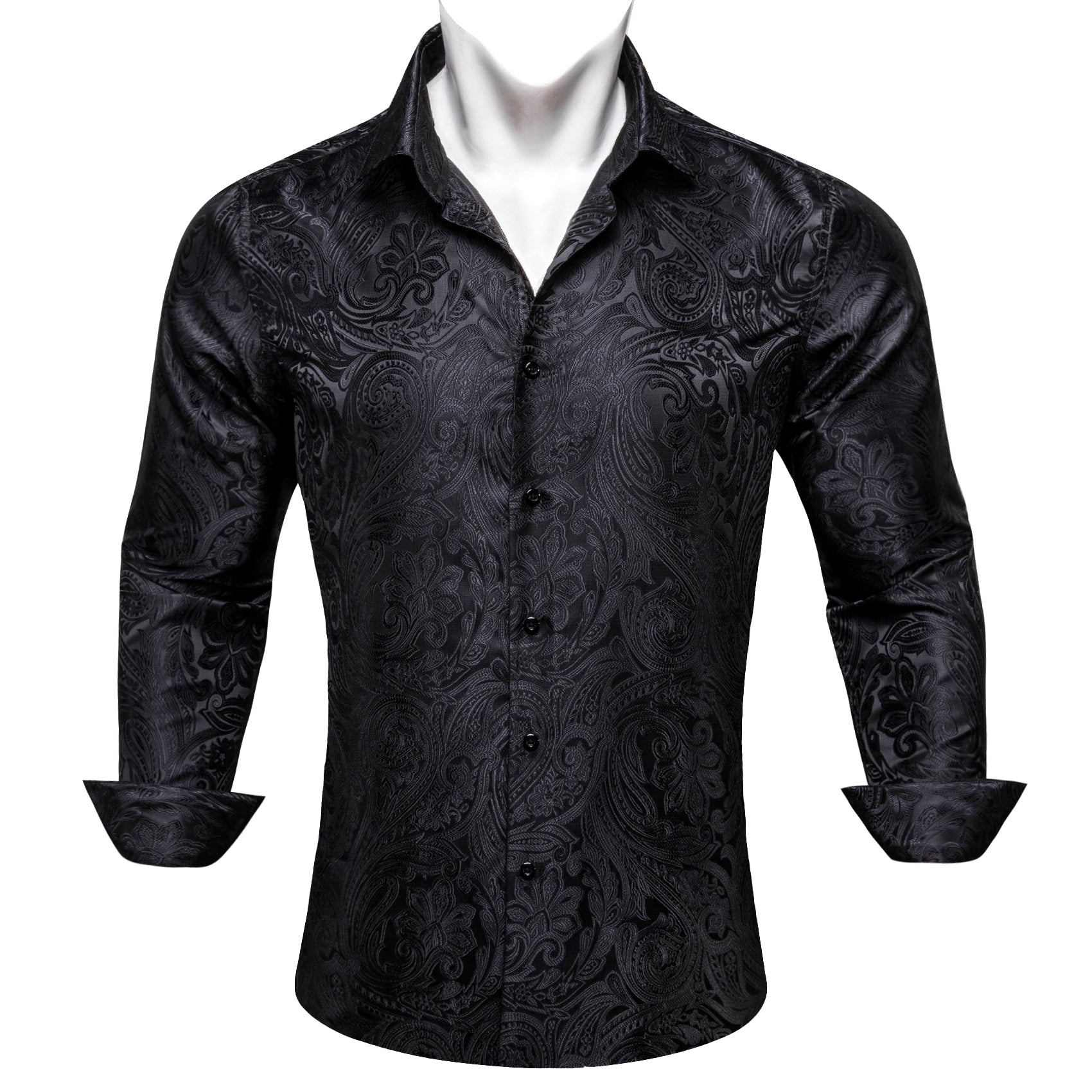 Barry.wang Black Paisley Men's Silk Shirt