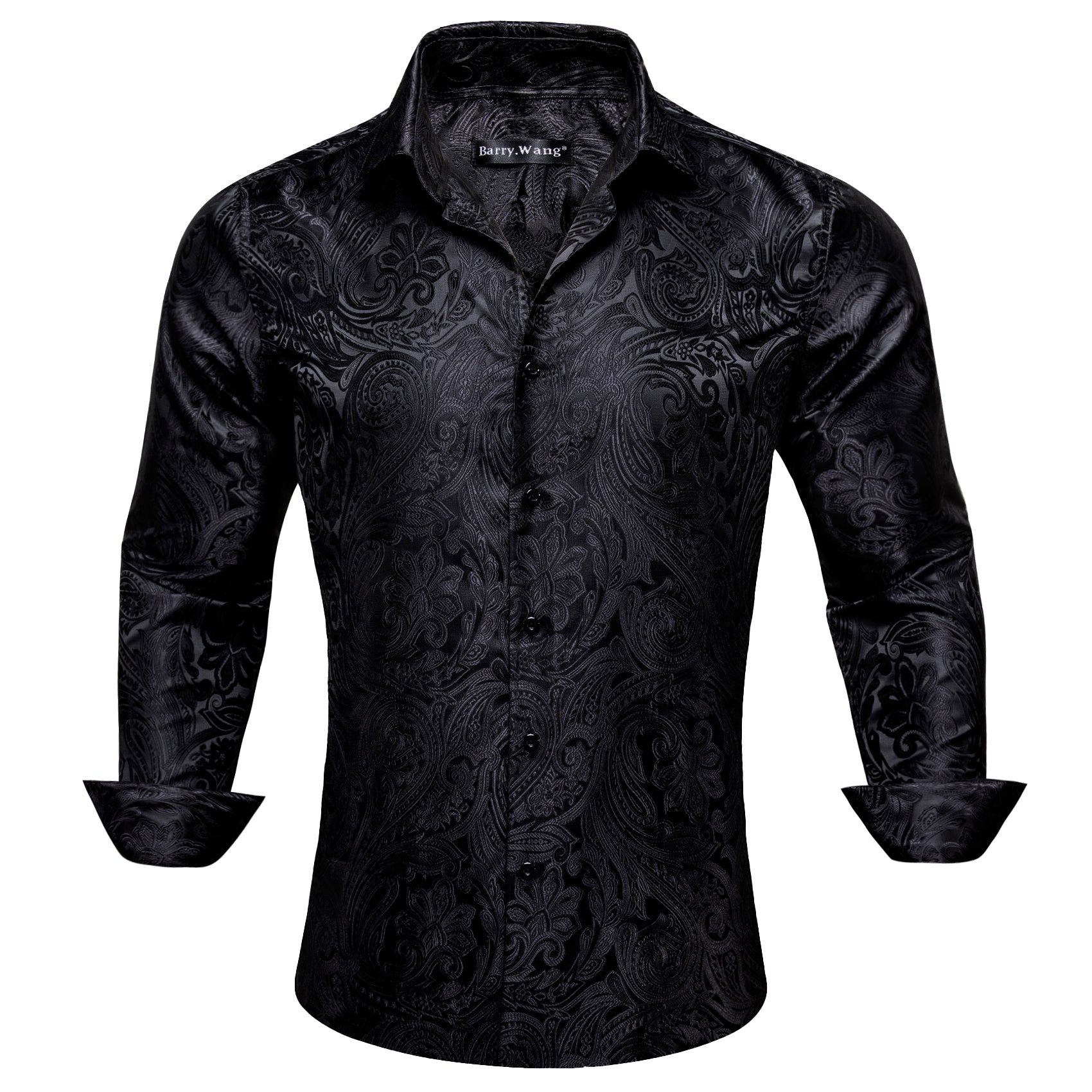 Barry. Wang Mens Western Shirt Casual Black Paisley Jacquard Long Sleeve Button Down Shirt