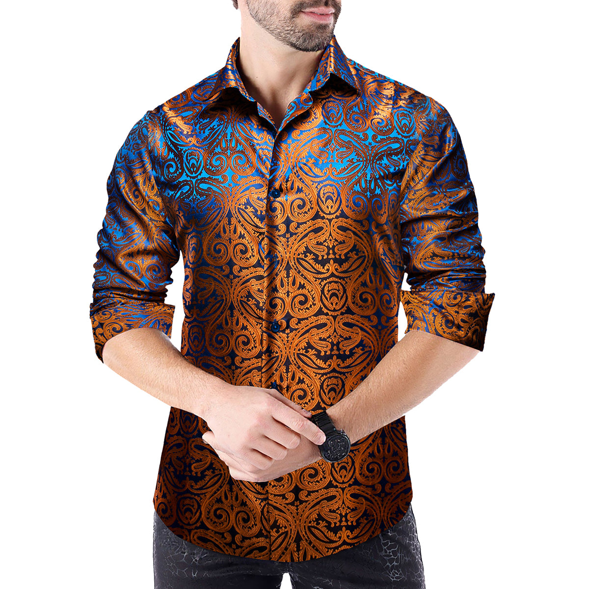 Barry.Wang 3pcs Men Dress Shirts Paisley Shirt Silk Long Sleeve Shirt Barry. Wang Barry.Wang 3pcs Men Dress Shirts Paisley Shirt Silk Long Sleeve Shirt Barry. Wang