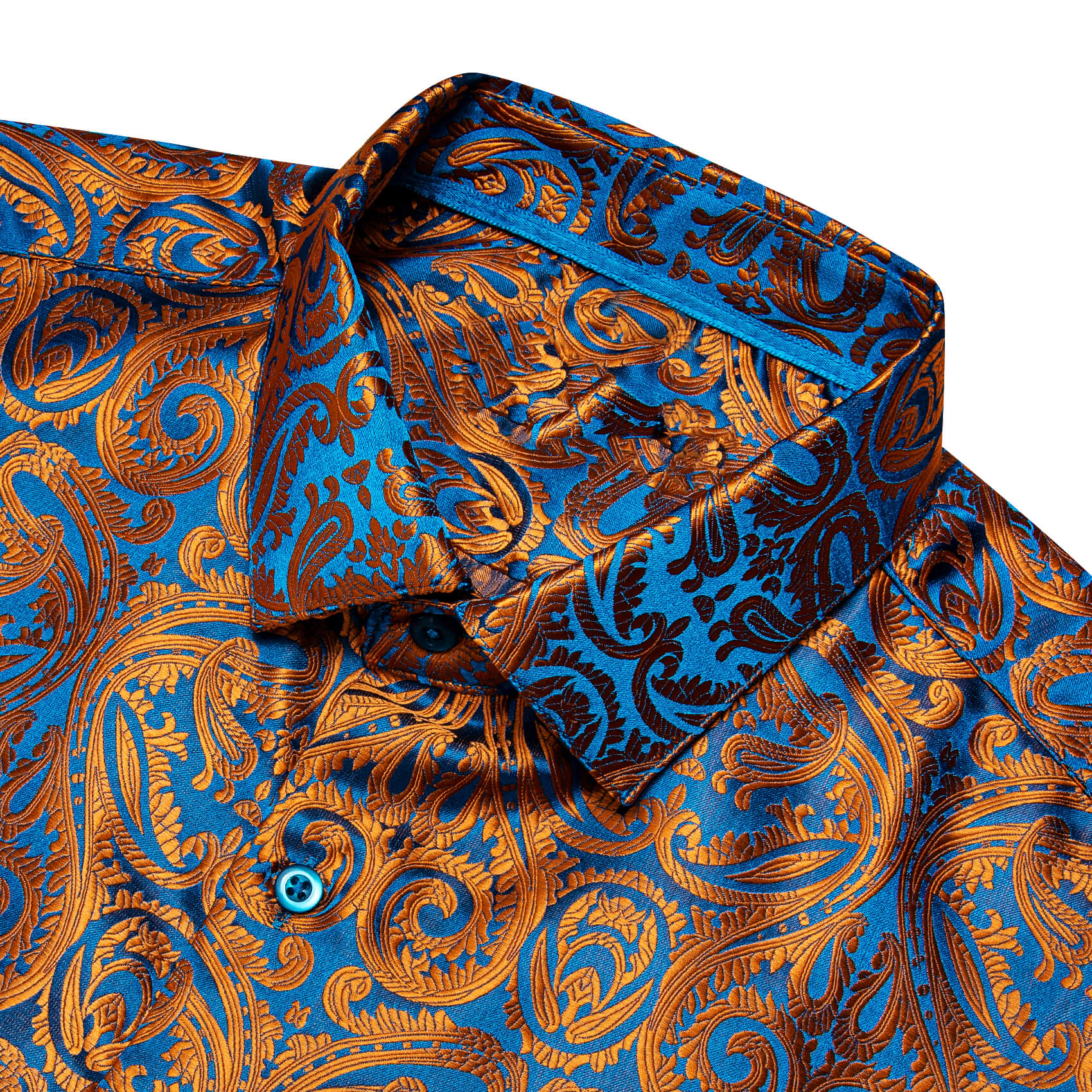 Barry. Wang Mens Button Down Shirt Copper Paisley Casual Silk Long Sleeve Dress Shirt