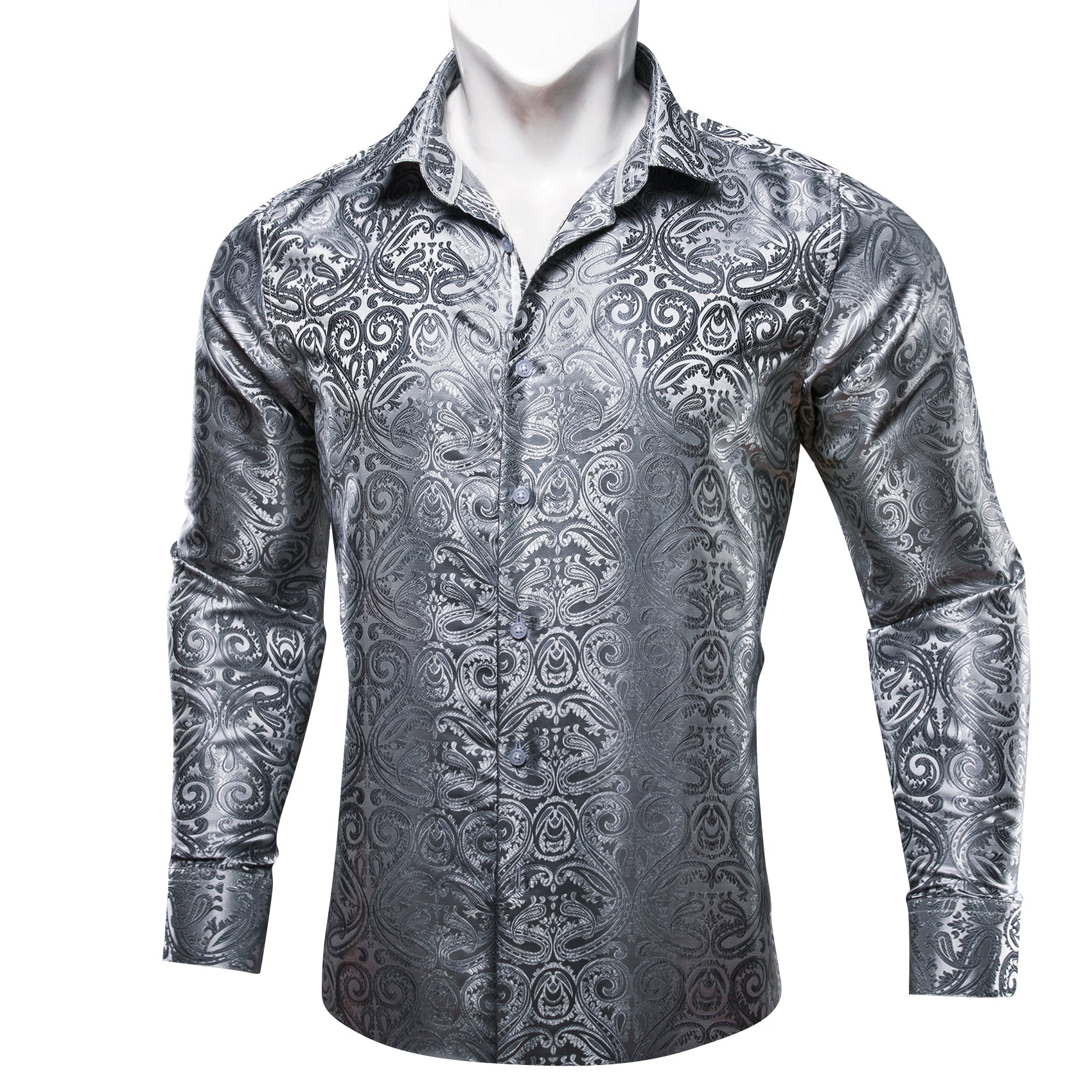 Barry. Wang Western Shirt Casual Silver Paisley Jacquard Long Sleeve Button Down Shirt, L Barry. Wang Western Shirt Casual Silver Paisley Jacquard Long Sleeve Button Down Shirt, L