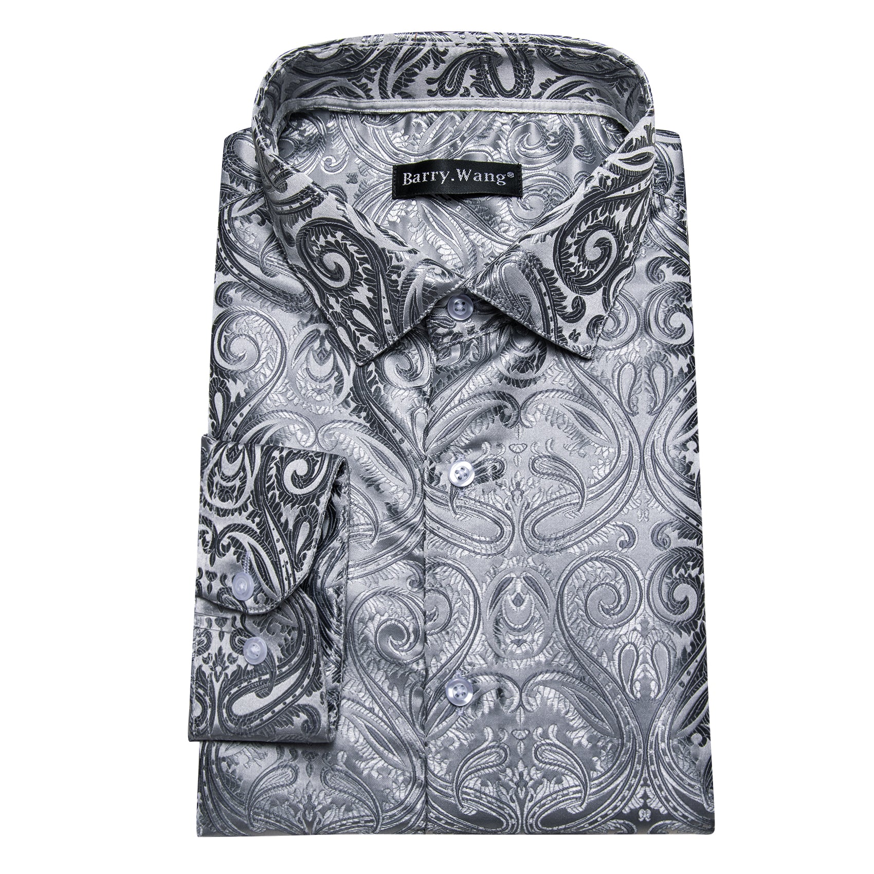 silver and black dress shirt Men's Silver Paisley Shirt