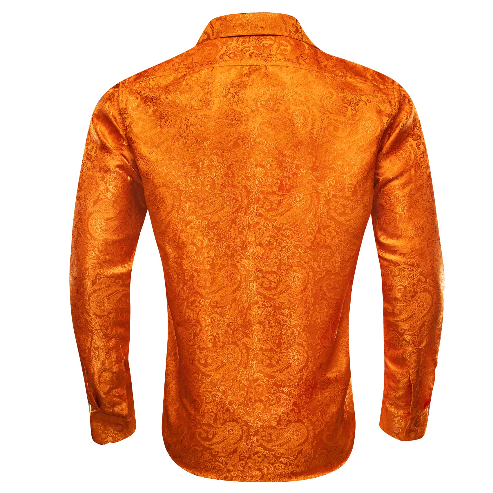 Barry.wang Orange Paisley Men's Silk Shirt