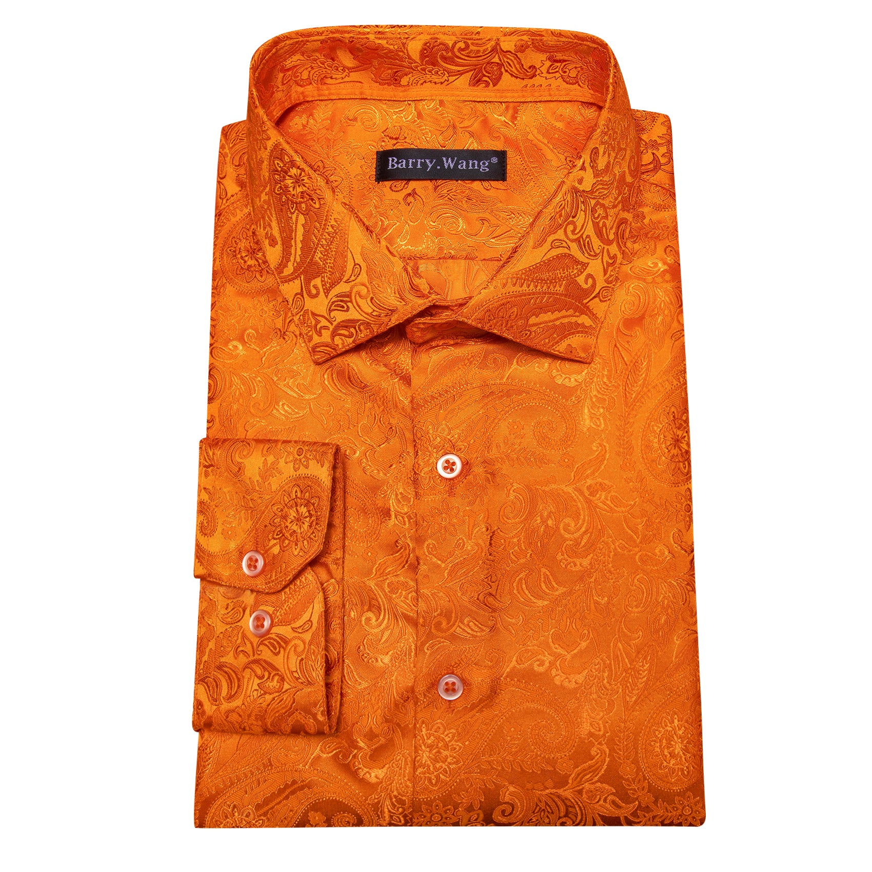 Barry.wang Orange Paisley Men's Silk Shirt