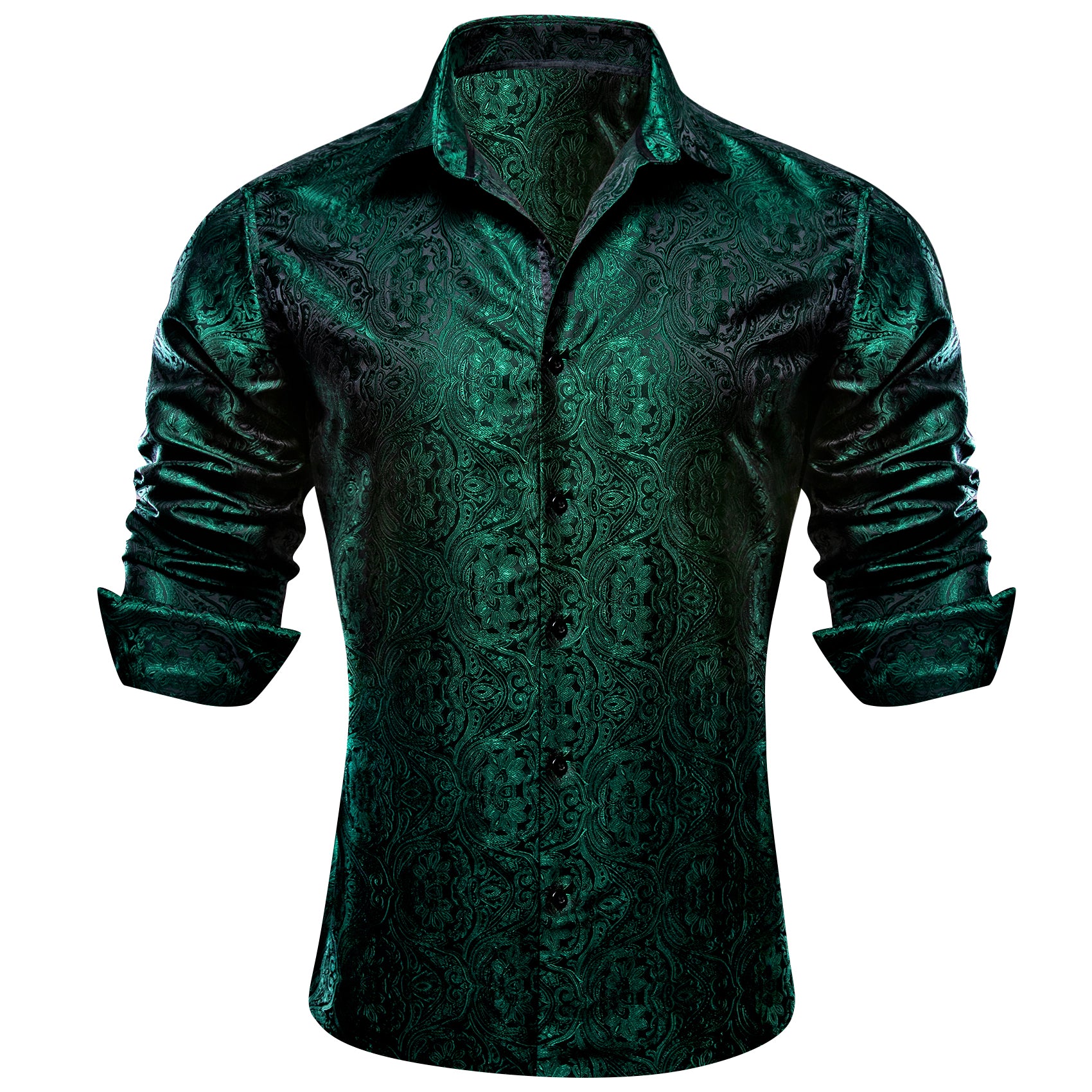 Barry. Wang Hunter Green Shirt Dress Paisley Business Casual Long Sleeve Dress Shirt, XL