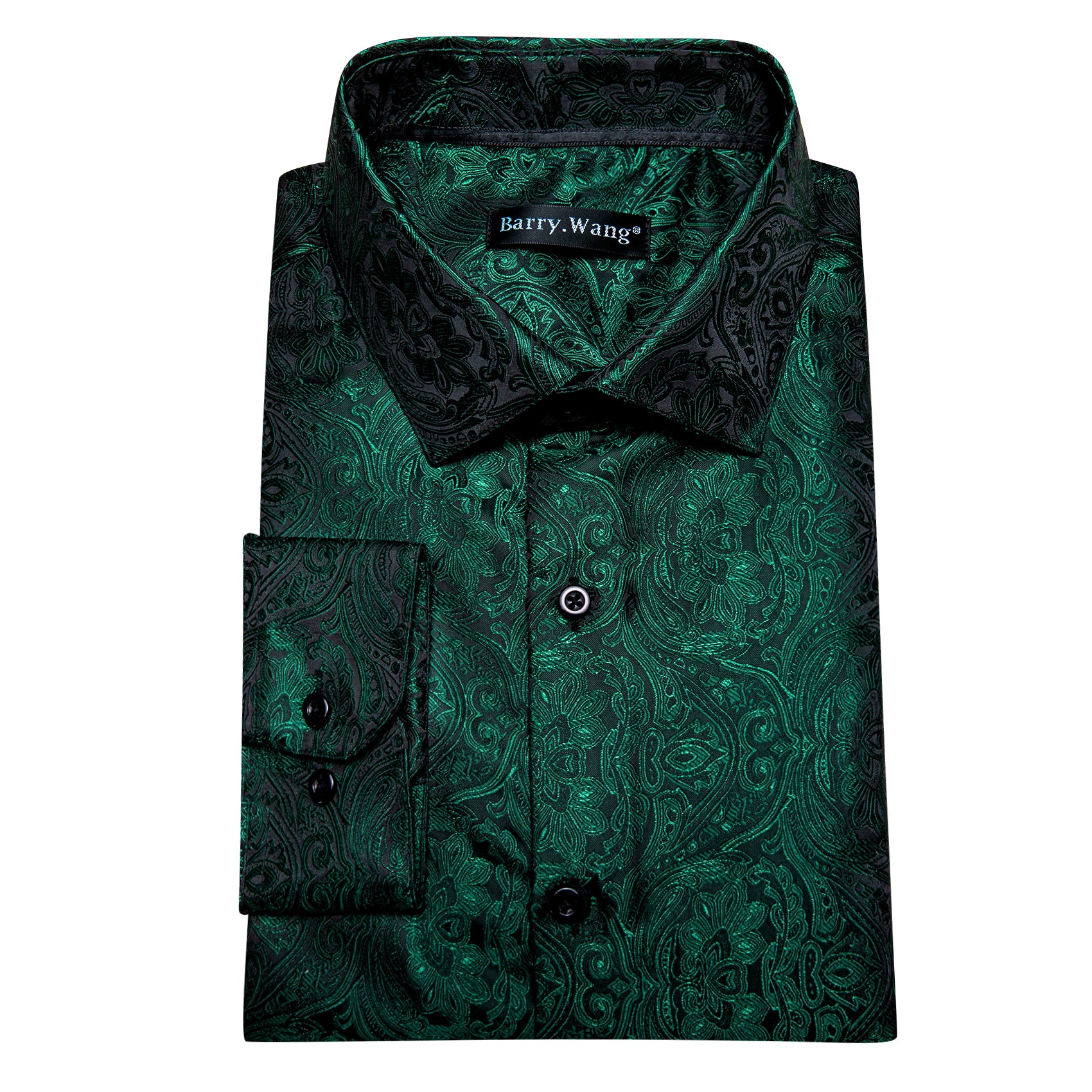 Barry. Wang Hunter Green Shirt Dress Paisley Business Casual Long Sleeve Dress Shirt, M