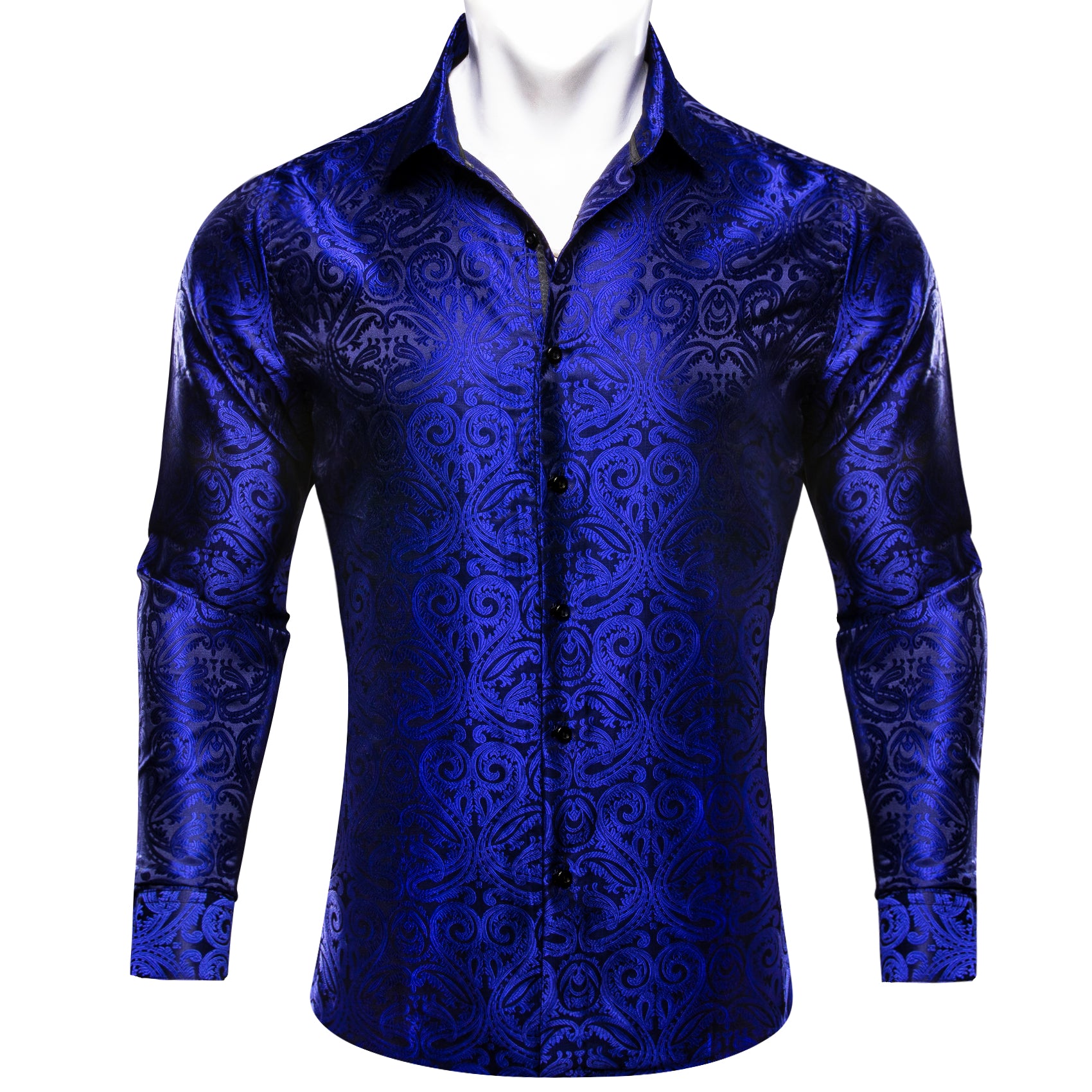 Barry.wang Salvia Blue Paisley Men's Silk Shirt