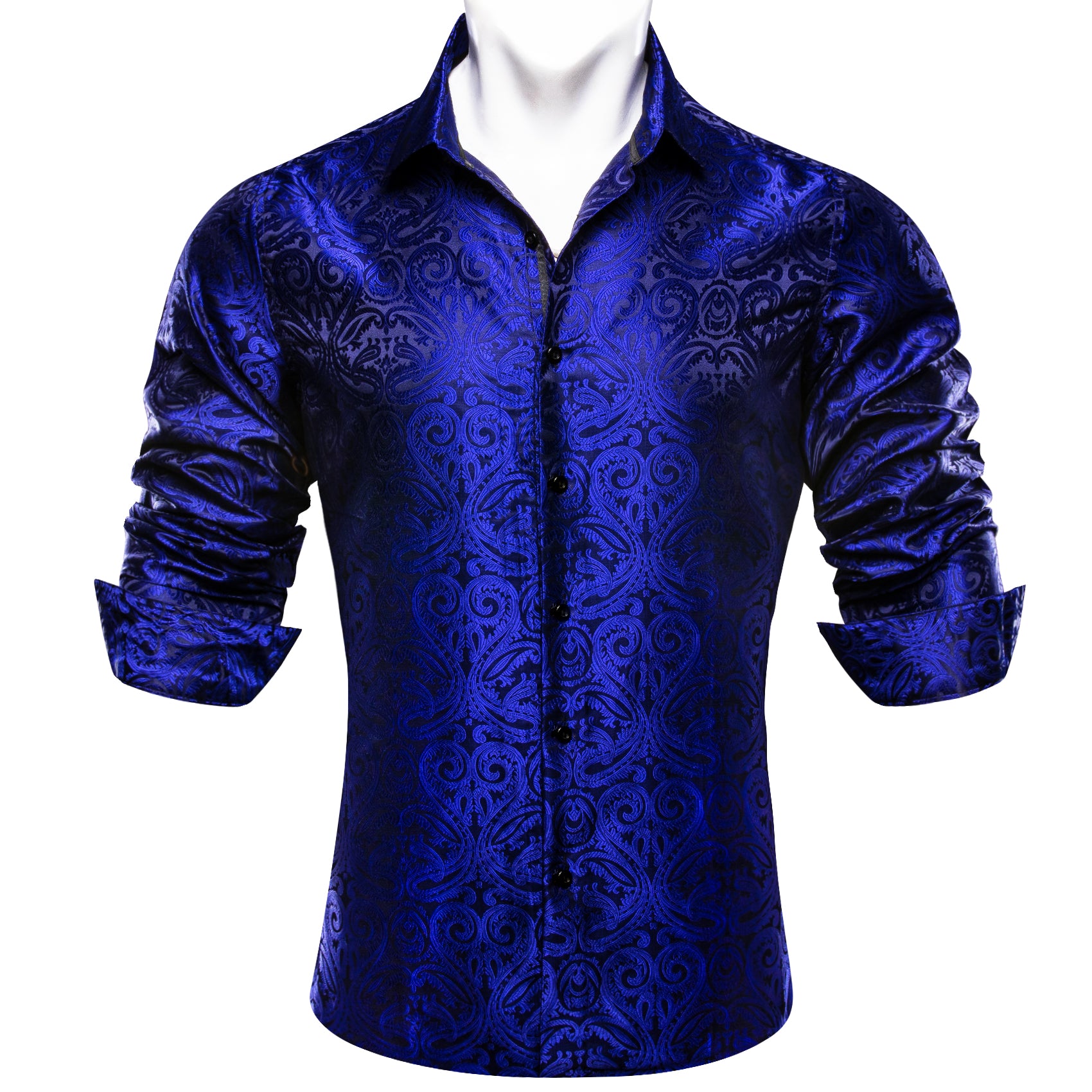 Barry.wang Salvia Blue Paisley Men's Silk Shirt