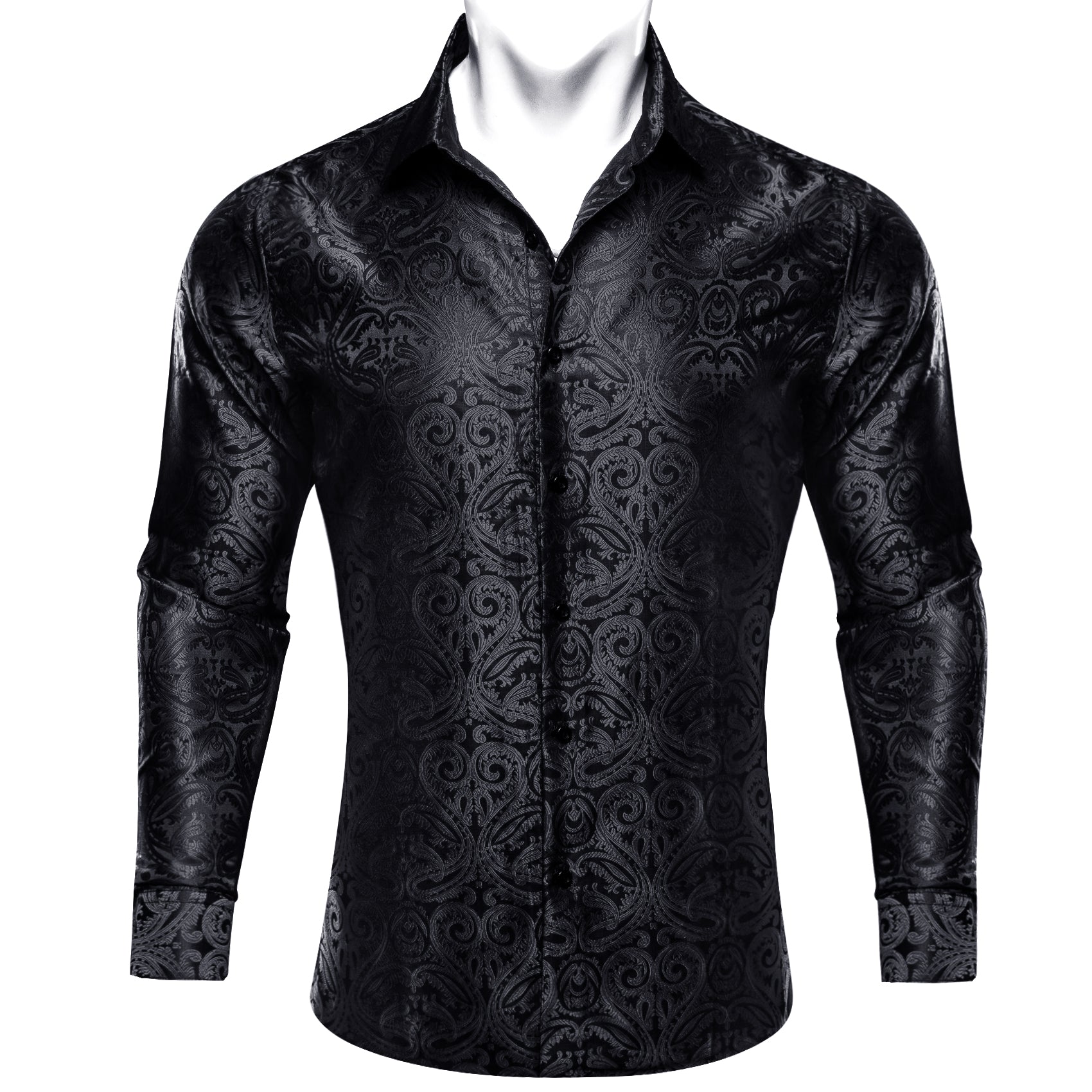 Barry Wang Black Shirt Silk Men's Retro Paisley Western Shirts Casual