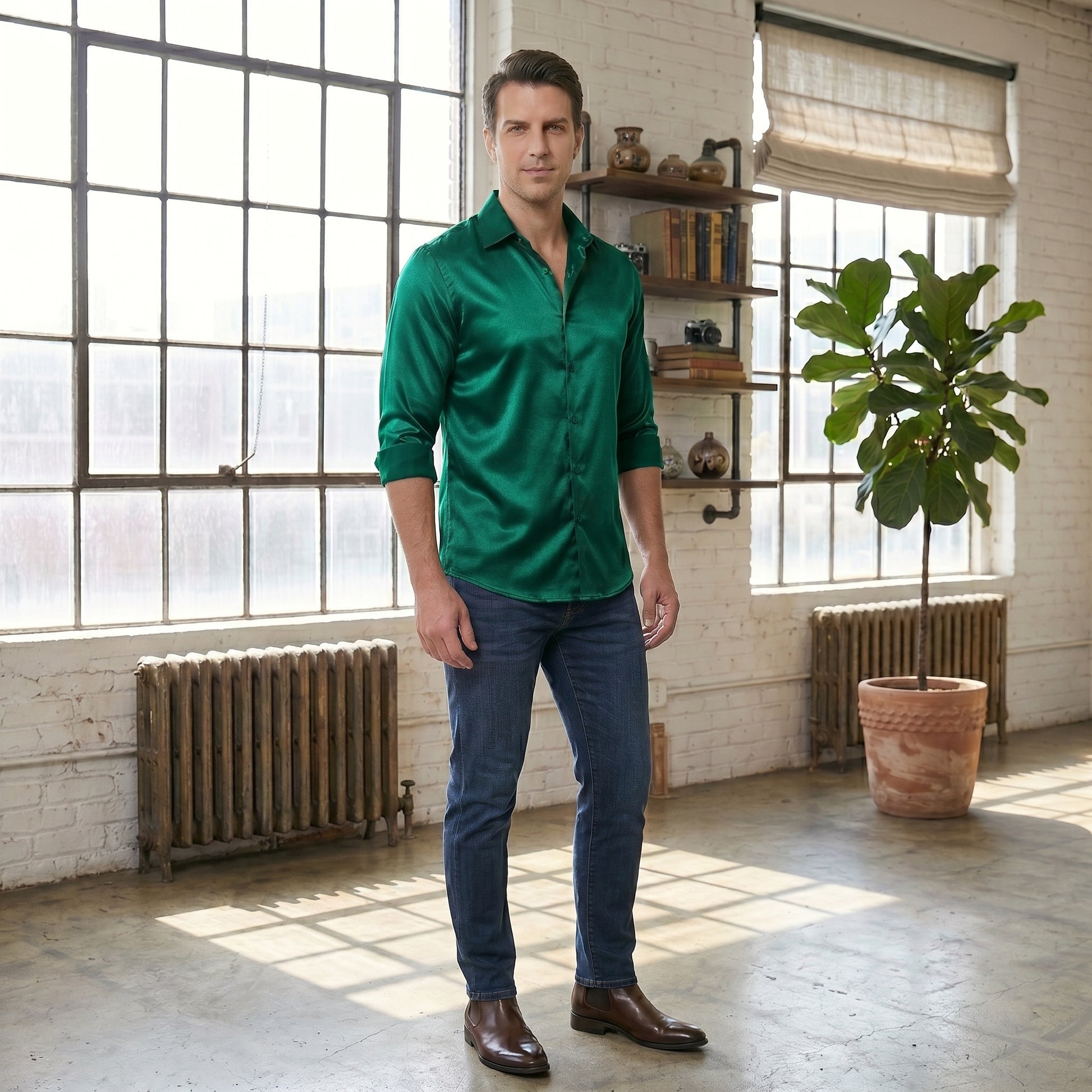 Barry. Wang Hunter Green Formal Shirt Mens Solid Stain Long Sleeve Dre Barry. Wang Hunter Green Formal Shirt Mens Solid Stain Long Sleeve Dre