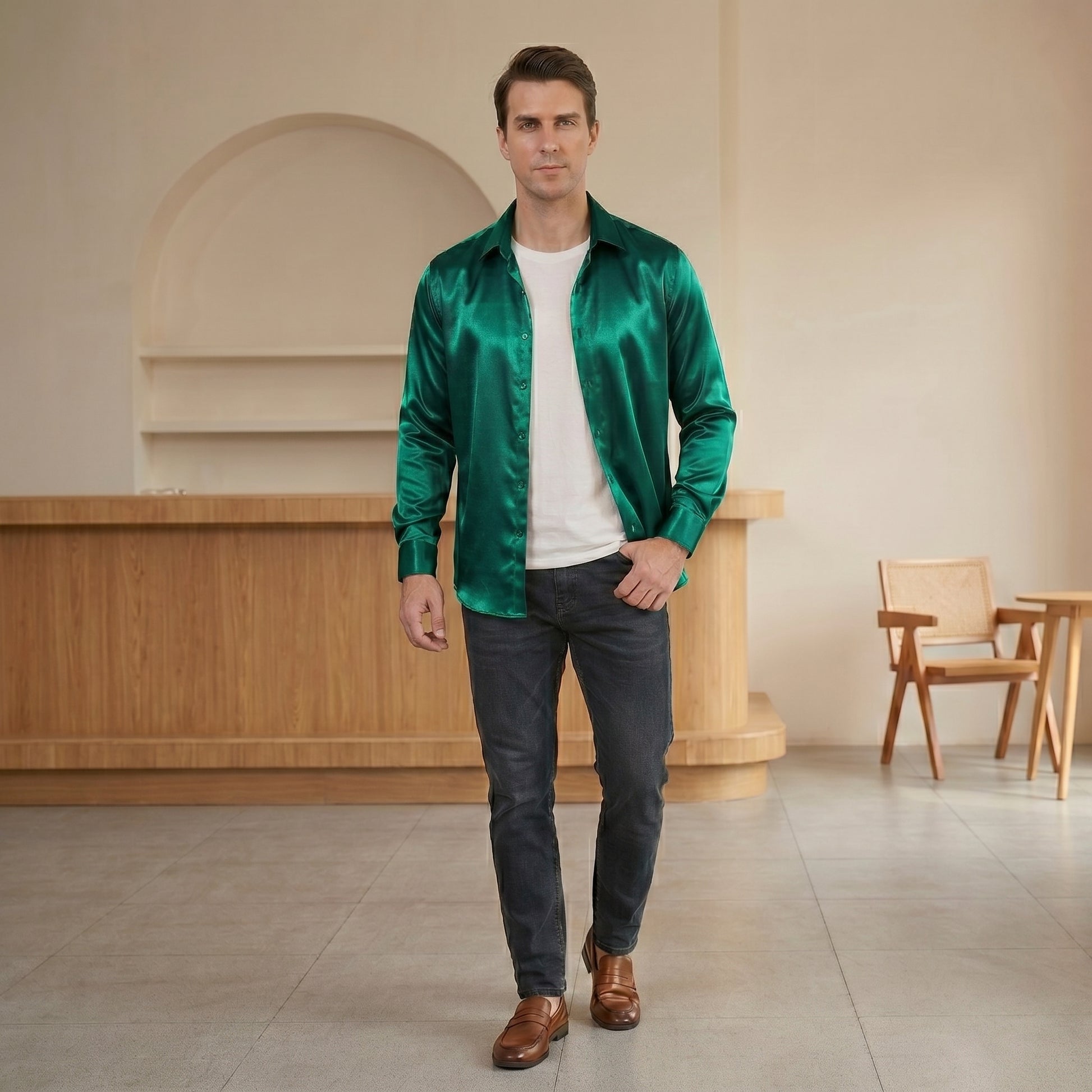 Barry. Wang Hunter Green Formal Shirt Mens Solid Stain Long Sleeve Dre Barry. Wang Hunter Green Formal Shirt Mens Solid Stain Long Sleeve Dre