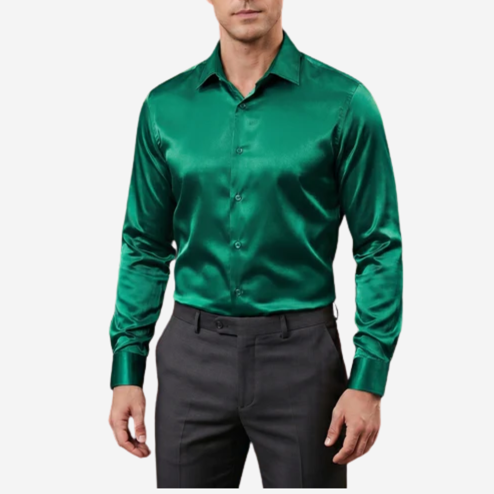 Barry. Wang Hunter Green Formal Shirt Mens Solid Stain Long Sleeve Dress Shirt, S