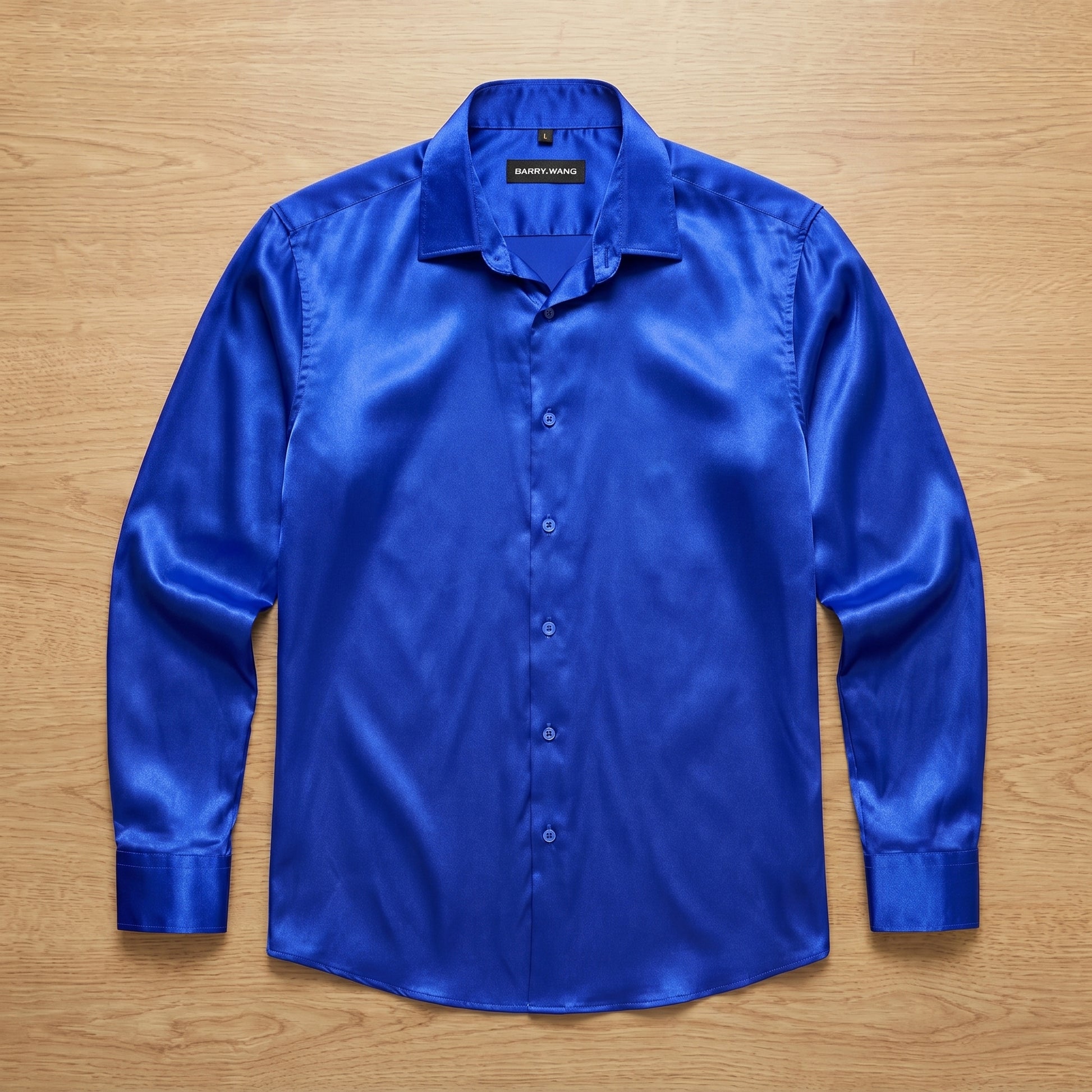 Barry. Wang Royal Blue Satin Mens Dress Shirts Long Sleeve Solid Forma Barry. Wang Royal Blue Satin Mens Dress Shirts Long Sleeve Solid Forma