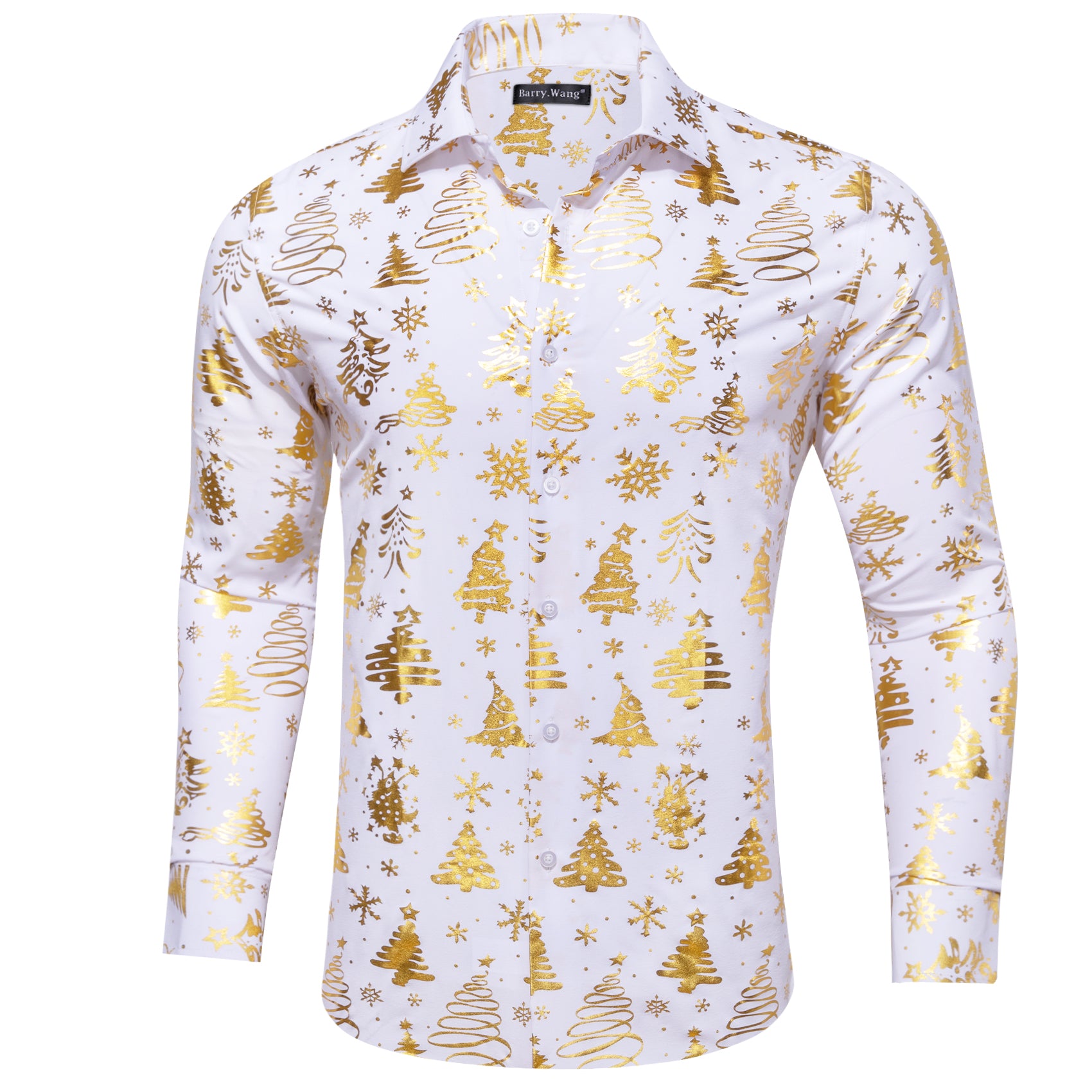 Christmas White Gold Xmas Tree Floral Silk Men's Shirt