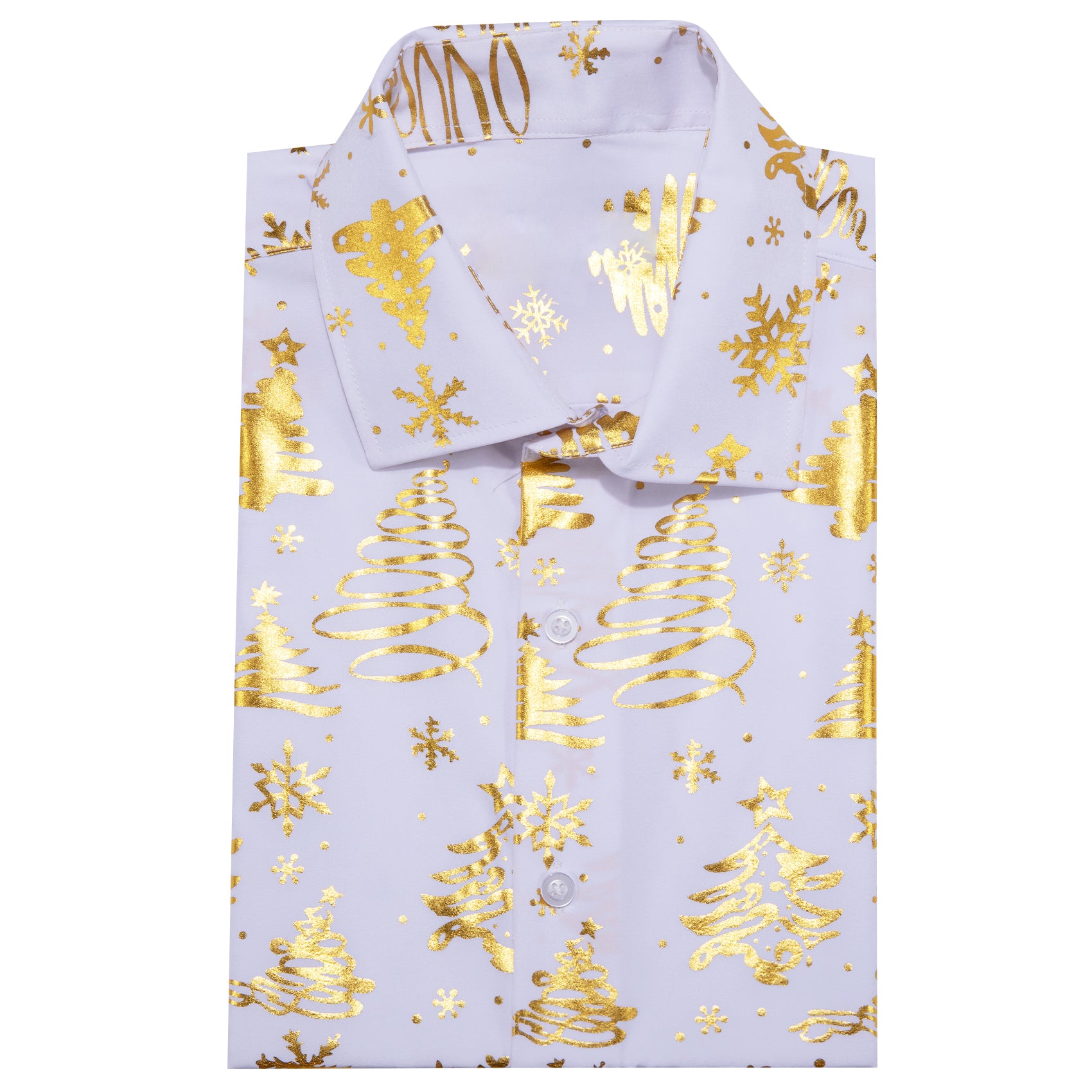 Barry. Wang Holiday White Dress Shirt Gold Snowflake Pattern Long Sleeve Button Up Shirt