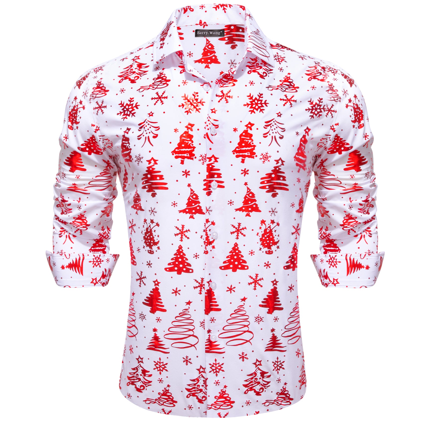 Barry.wang Christmas Shirt White Red Pattern Floral Silk Men's Shirt