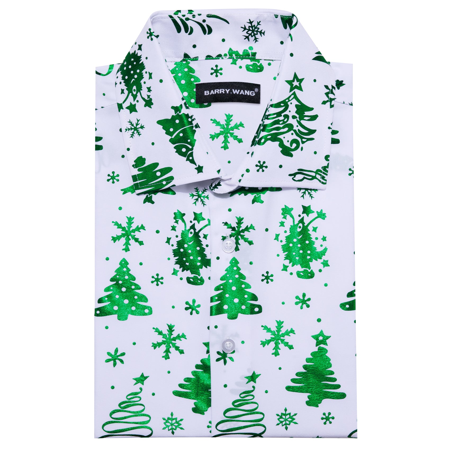 Christmas White Green Xmas Pattern Floral Silk Men's Shirt