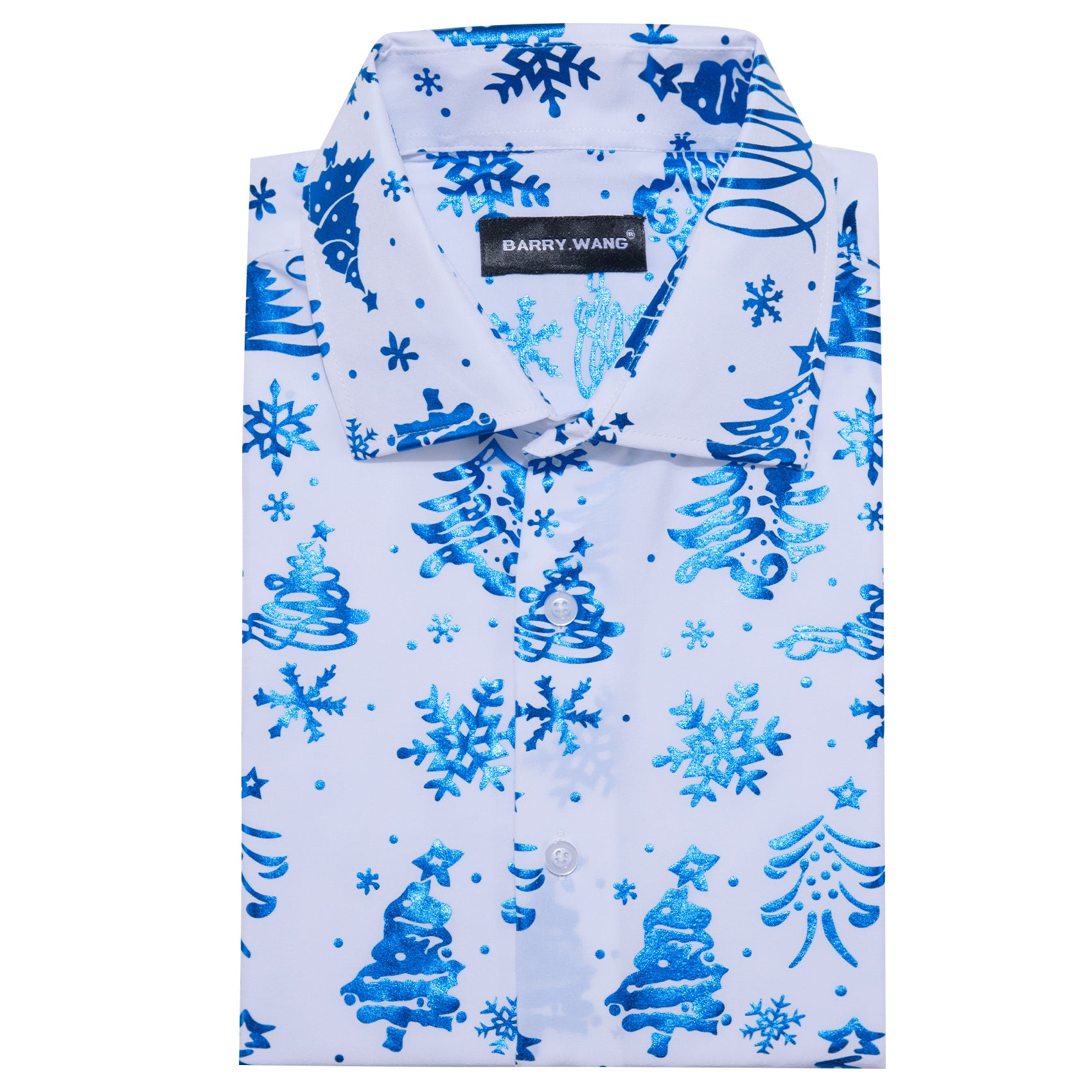 Christmas White Blue Xmas Pattern Floral Silk Men's Shirt